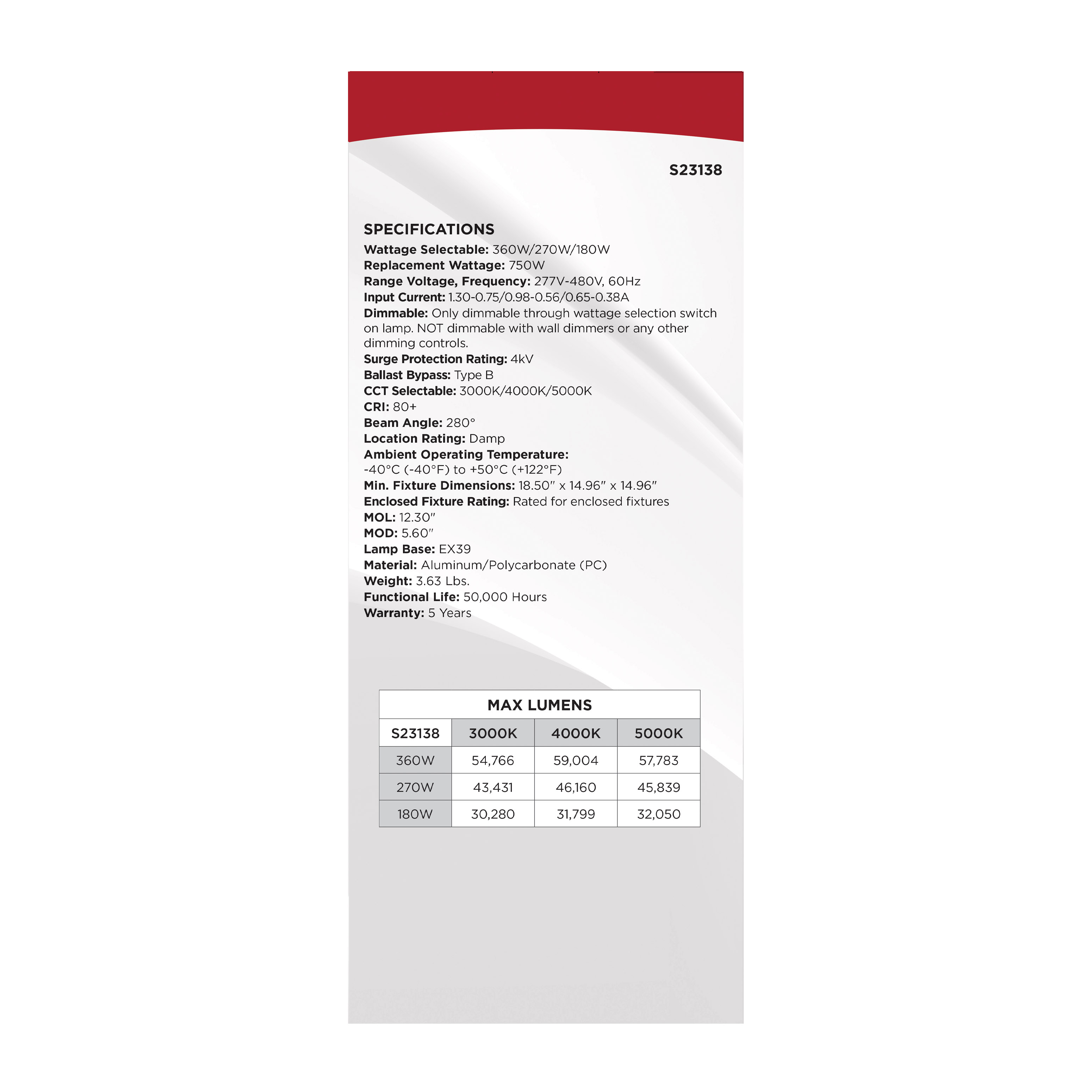 360W/LED/CCT/277-480V/EX39 - S23138