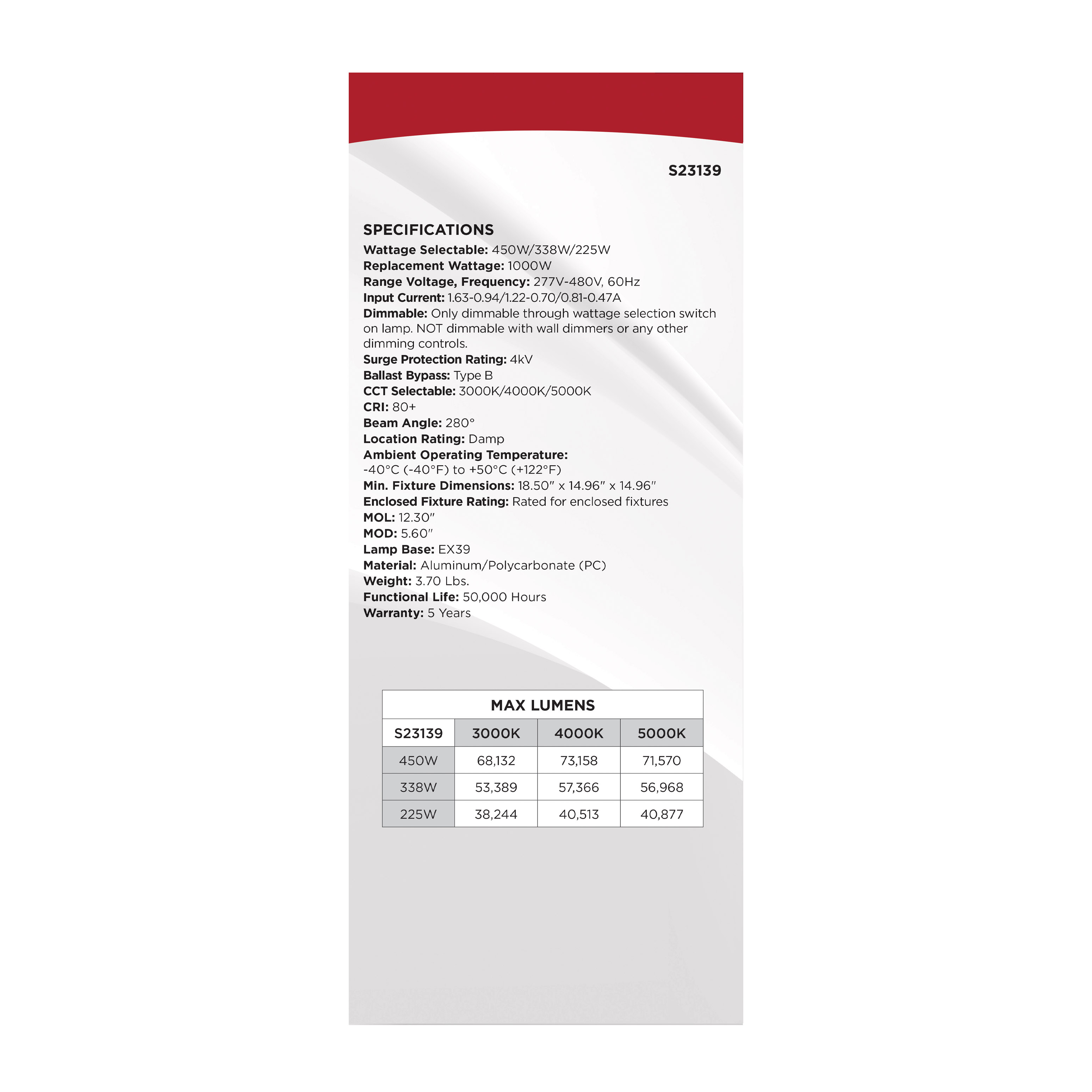 450W/LED/CCT/277-480V/EX39 - S23139