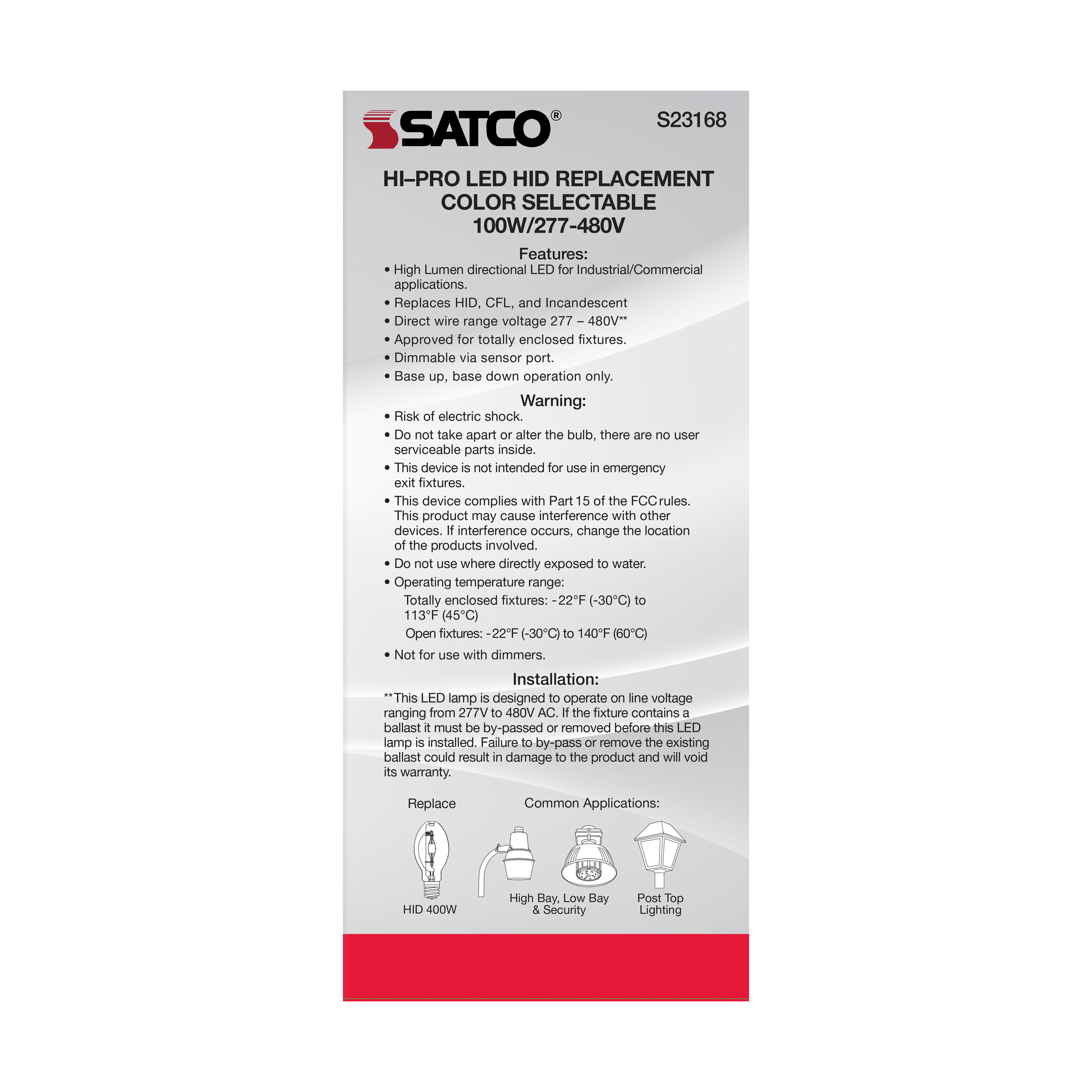 S23168 100W/LED/CCT/277-480V/EX39