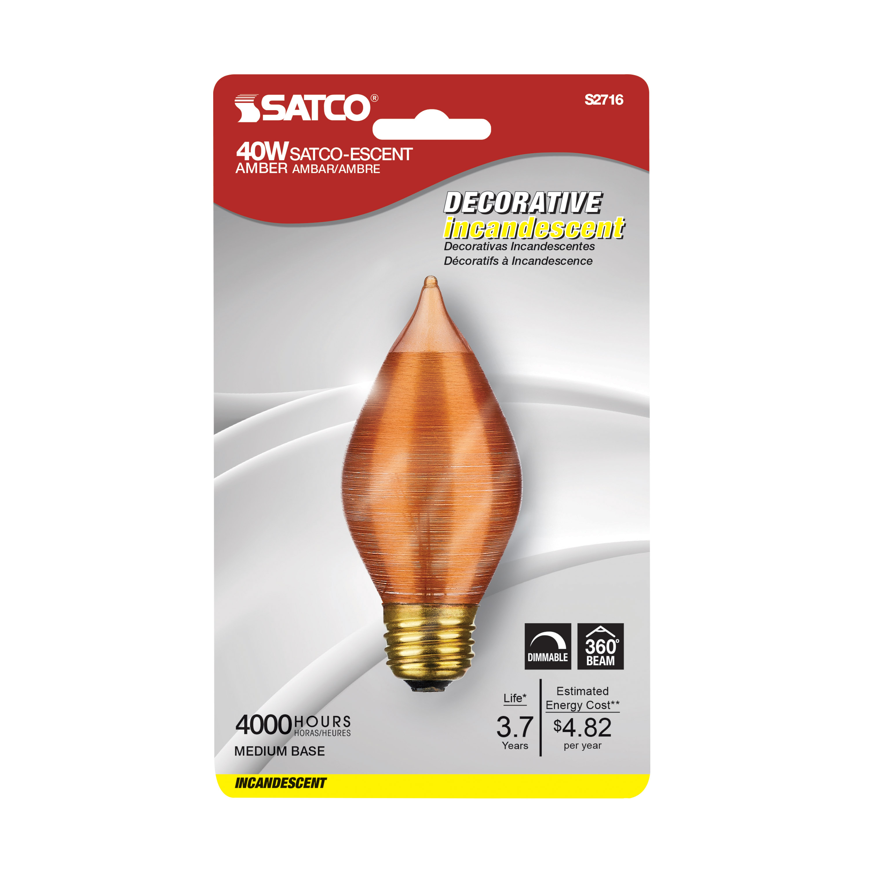 40W C-15 SATCO-ESCENT AMBER - S2716