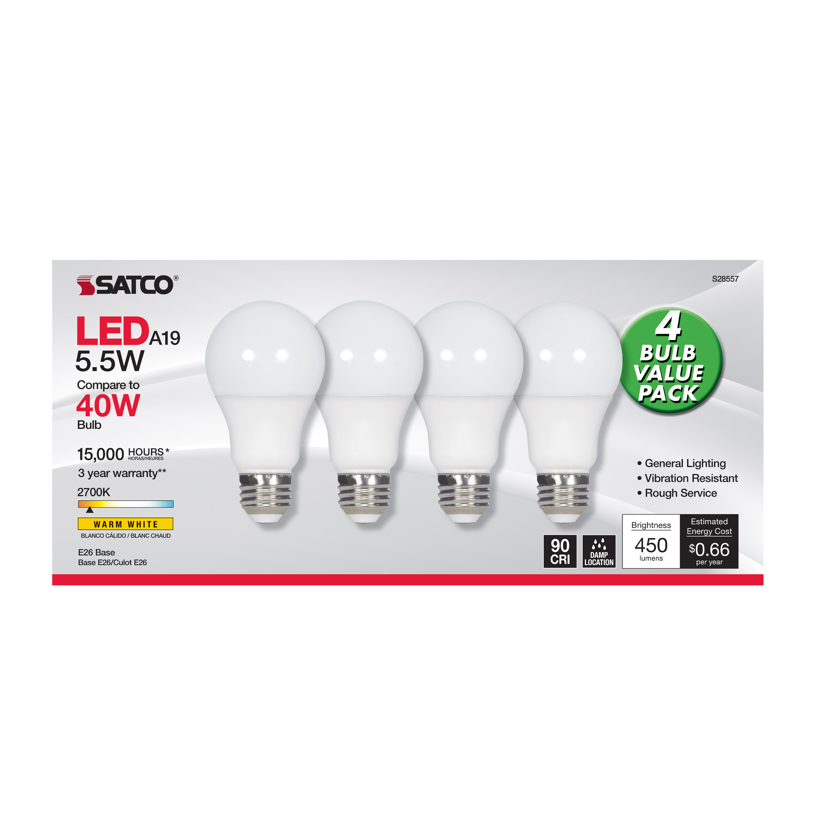 5.5A19/LED/927/120V/ND/4PK - S28557