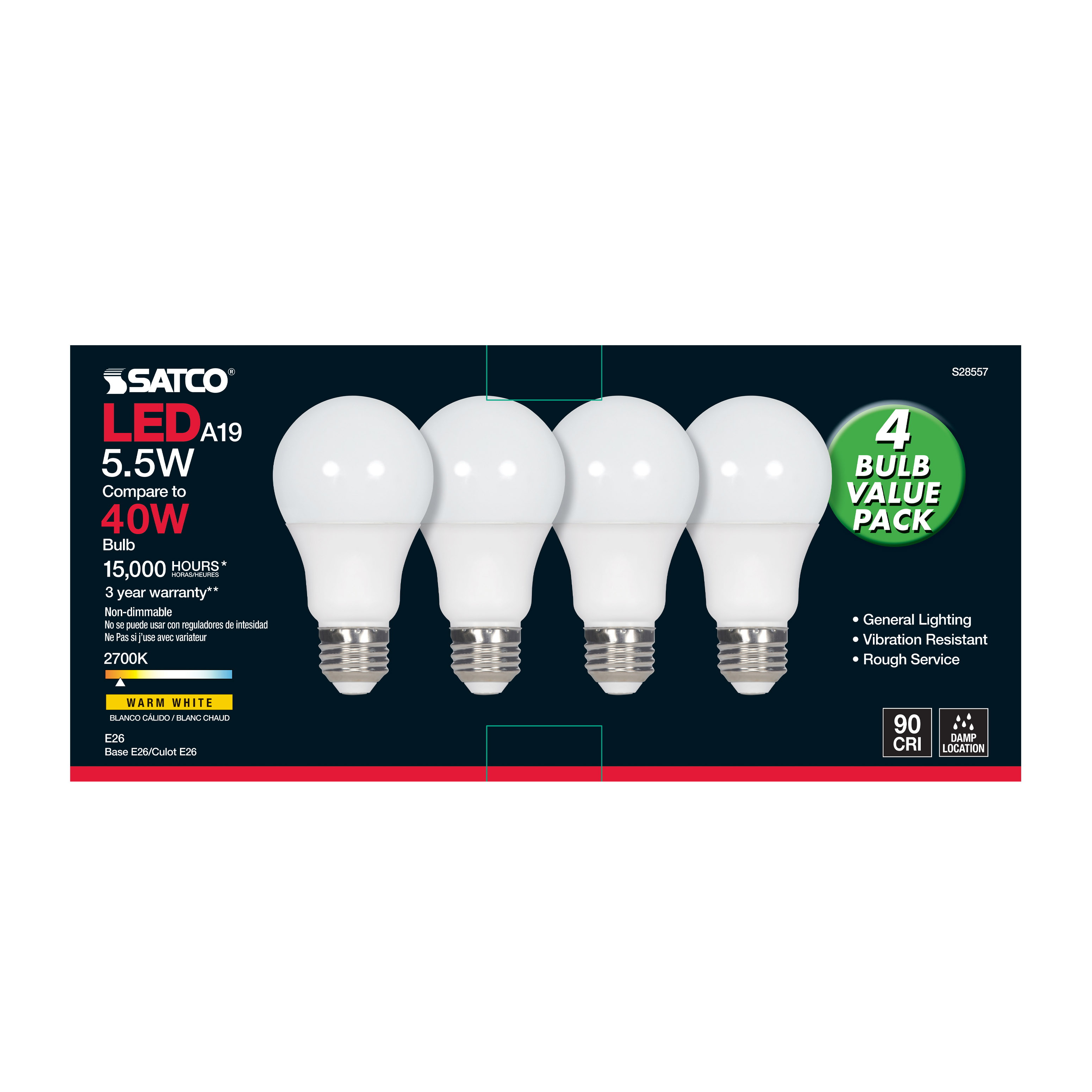 5.5A19/LED/927/120V/ND/4PK - S28557