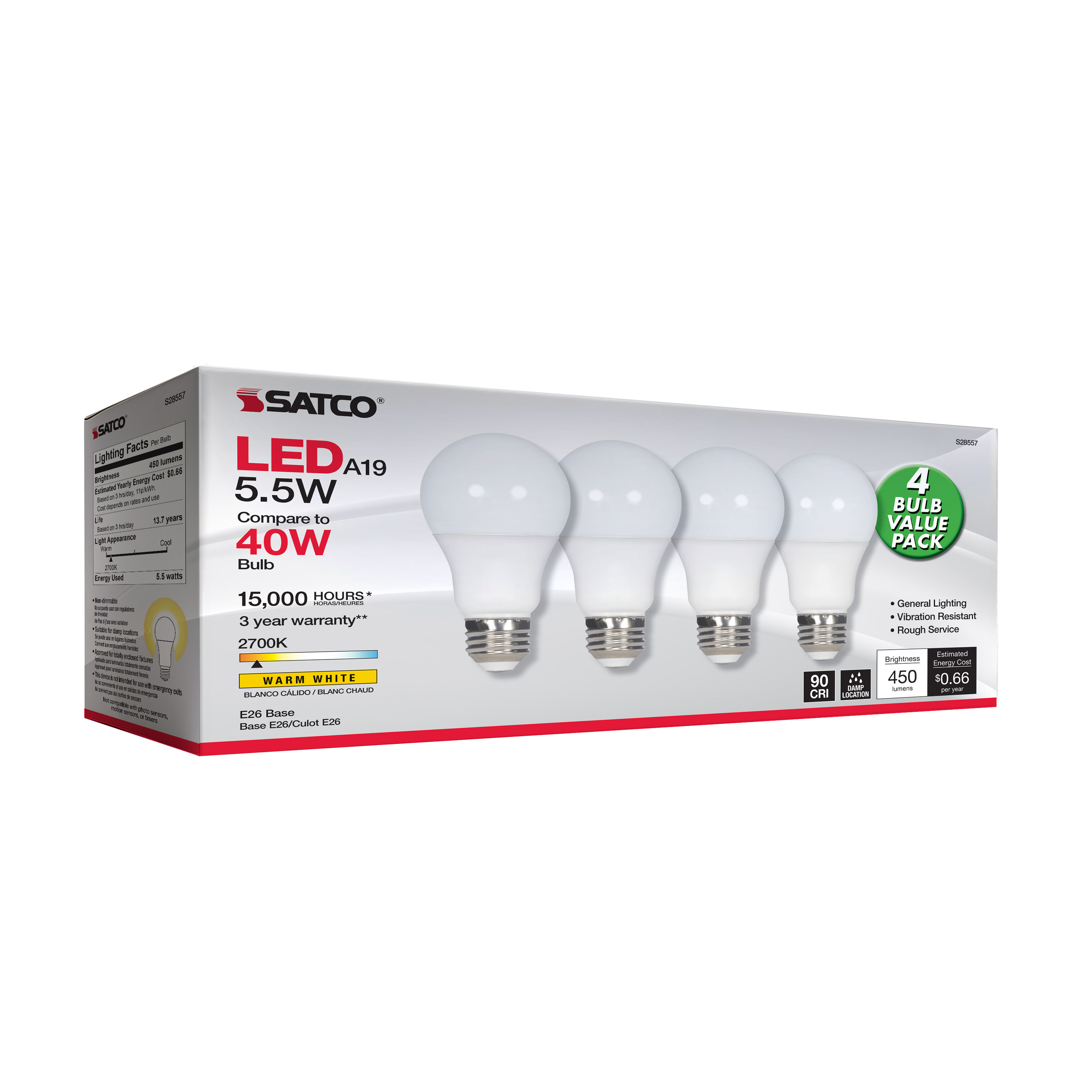 5.5A19/LED/927/120V/ND/4PK - S28557