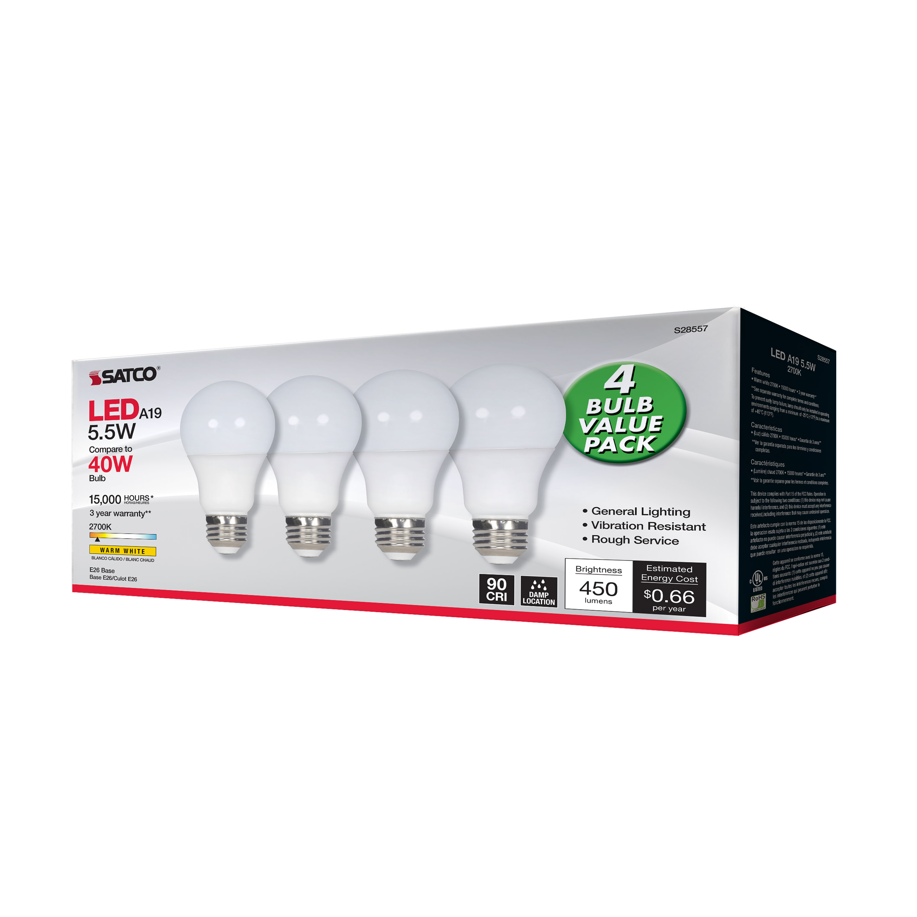 5.5A19/LED/927/120V/ND/4PK - S28557