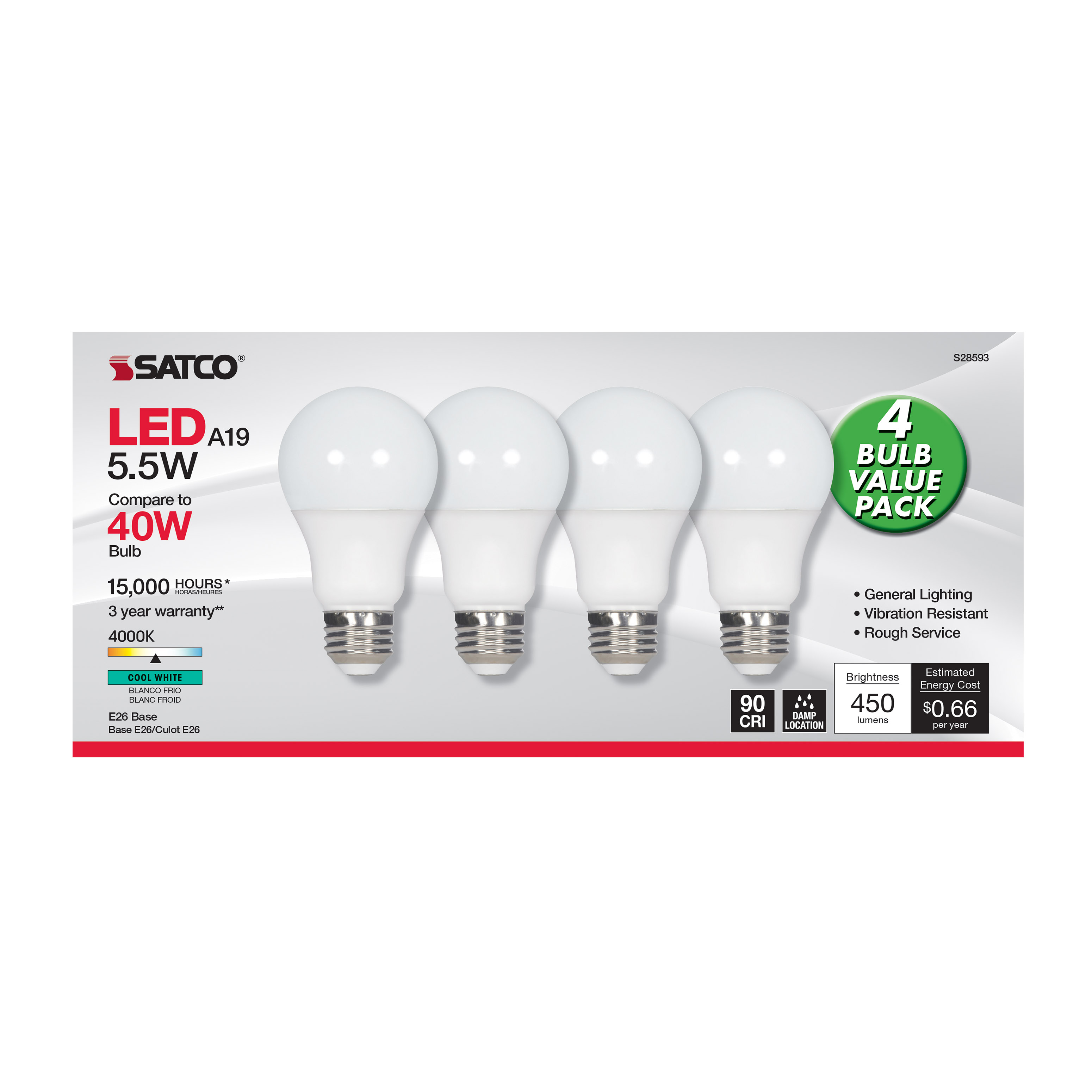 5.5A19/LED/940/120V/ND/4PK - S28593