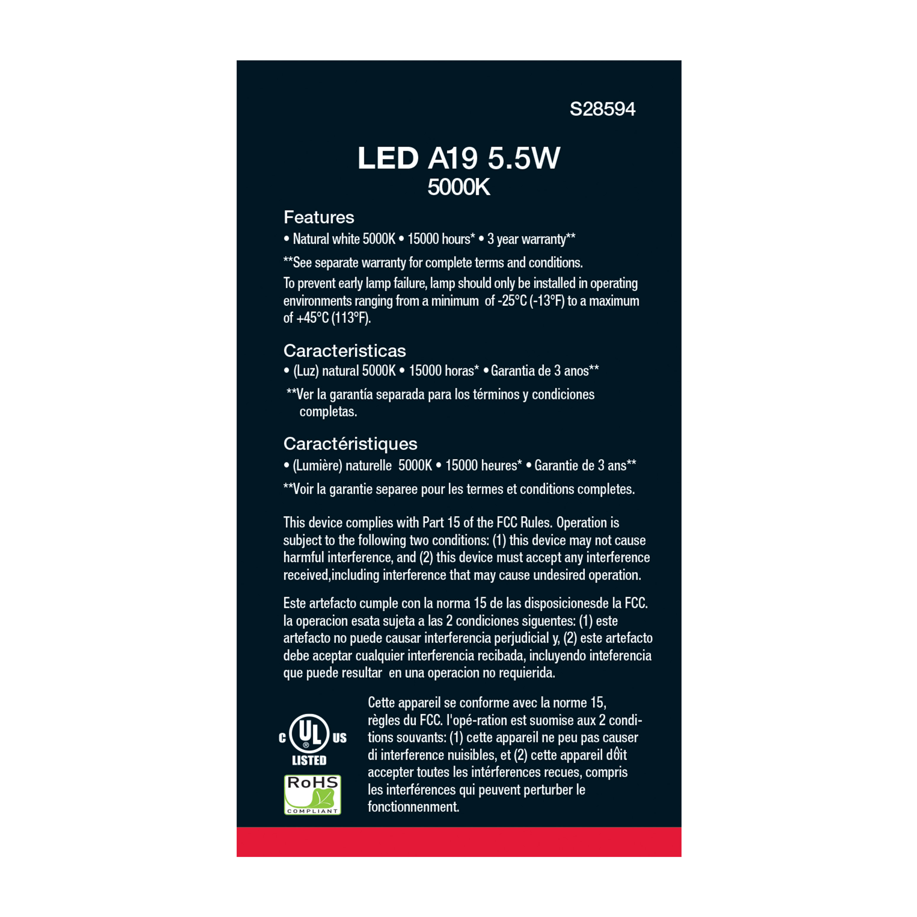 5.5A19/LED/950/120V/ND/4PK - S28594