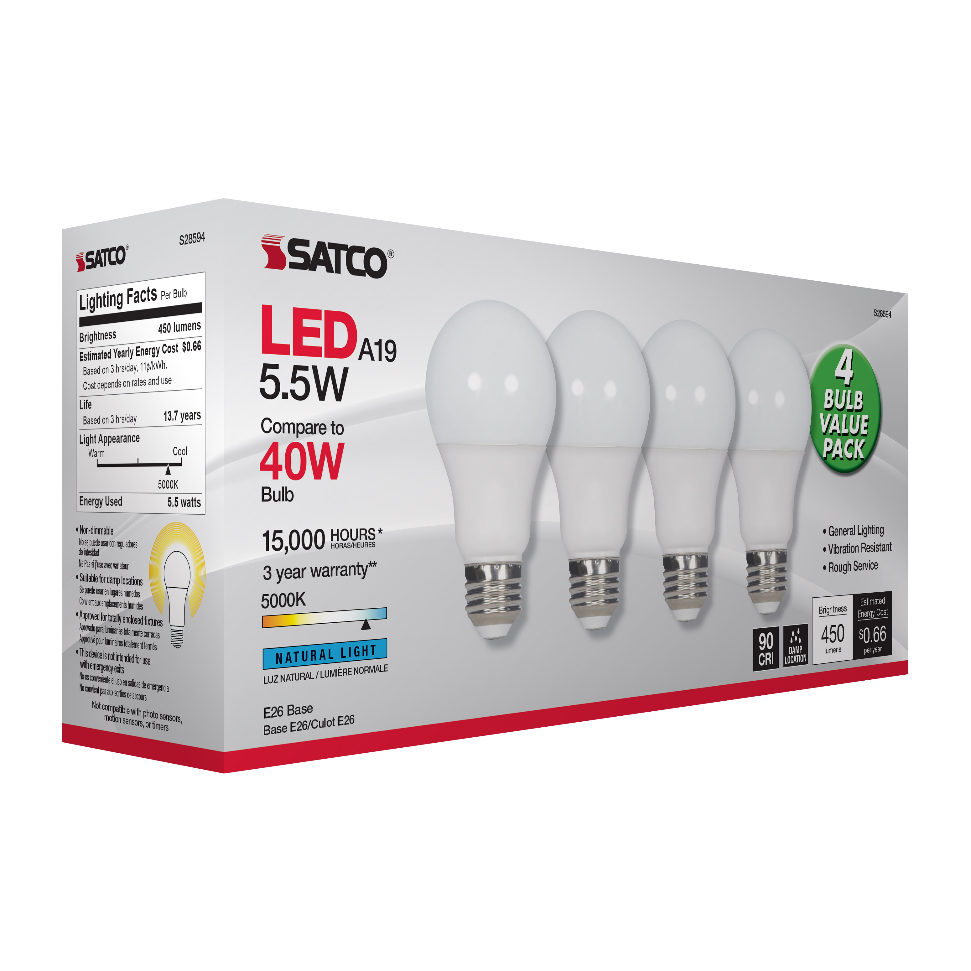 5.5A19/LED/950/120V/ND/4PK - S28594