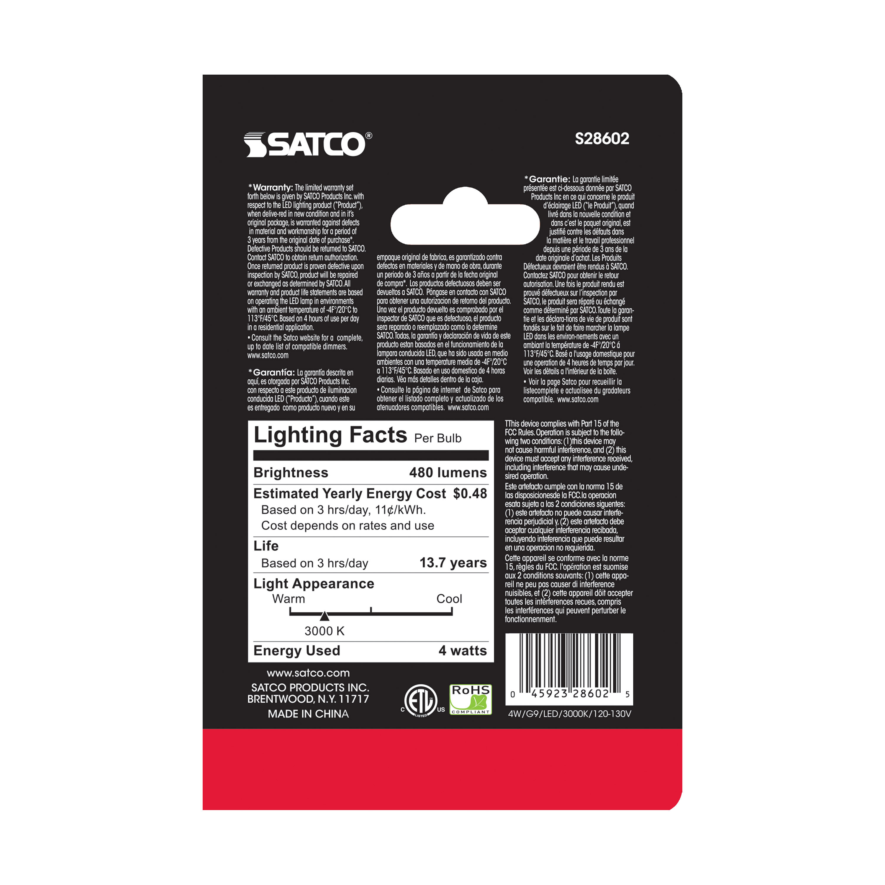 LED 4W G9 120-130V 3K DIM/CARD - S28602