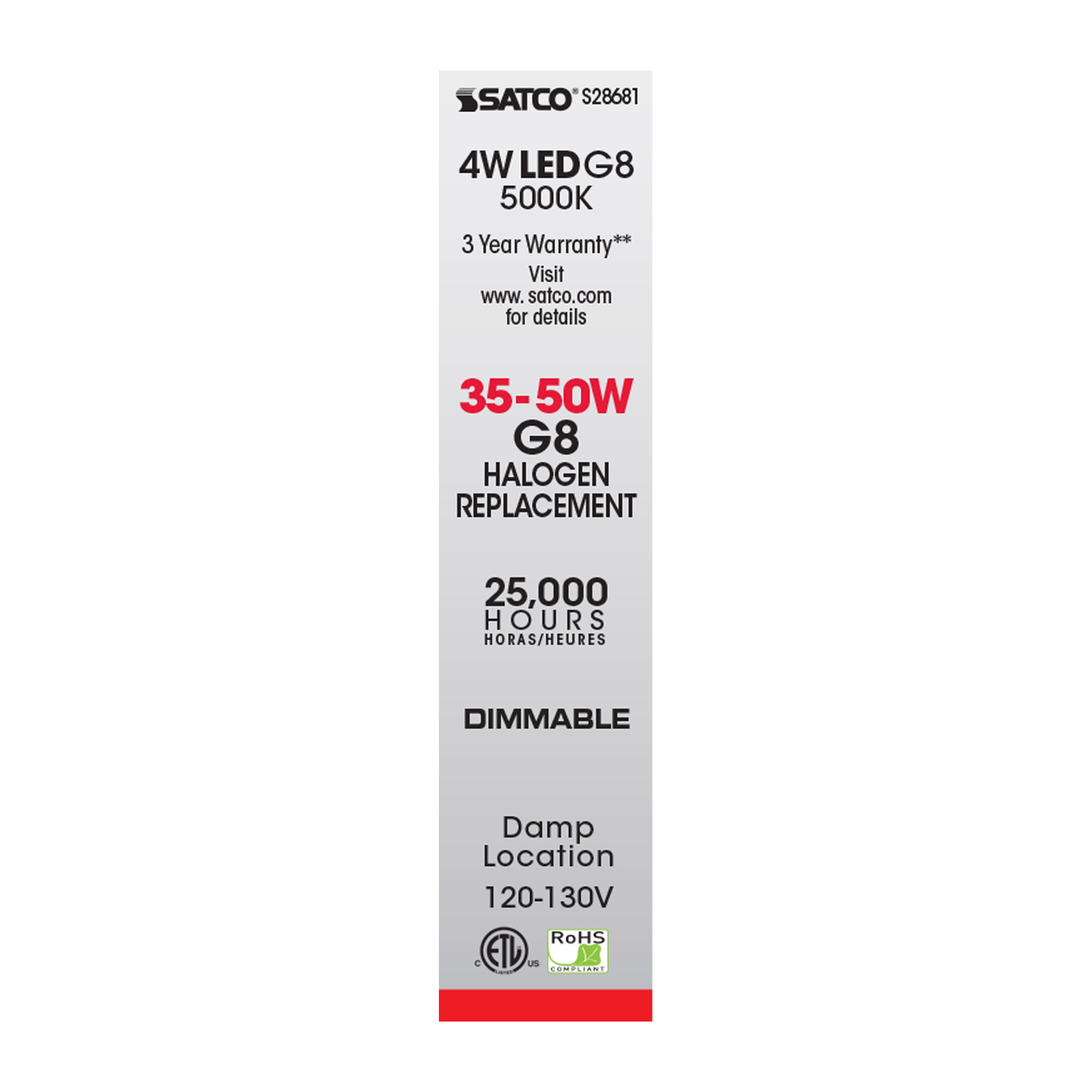 S28681 LED/4W/JC/G8/CL/5K/120-130V
