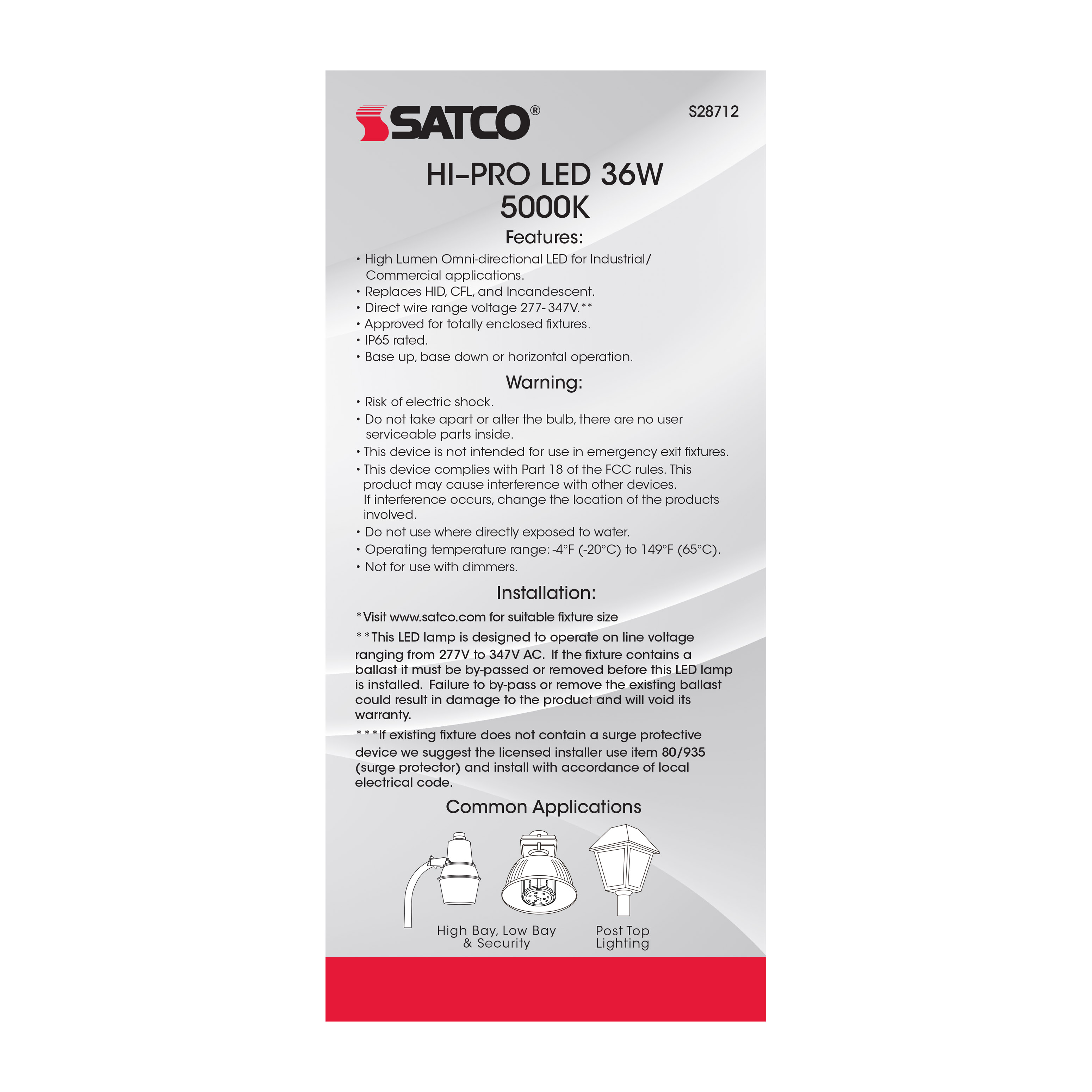 36W/LED/HID/5000K/277-347V/E26 - S28712