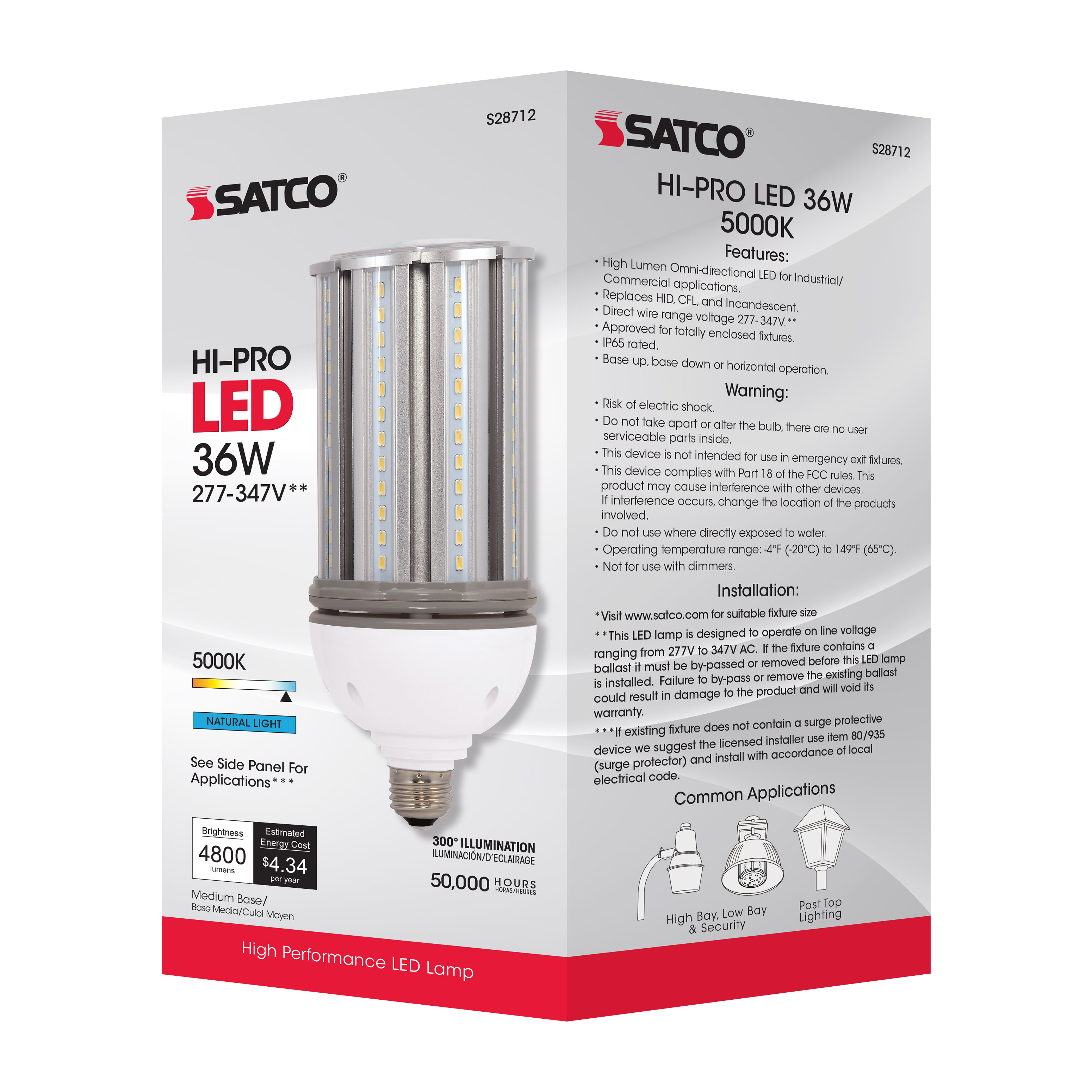 36W/LED/HID/5000K/277-347V/E26 - S28712