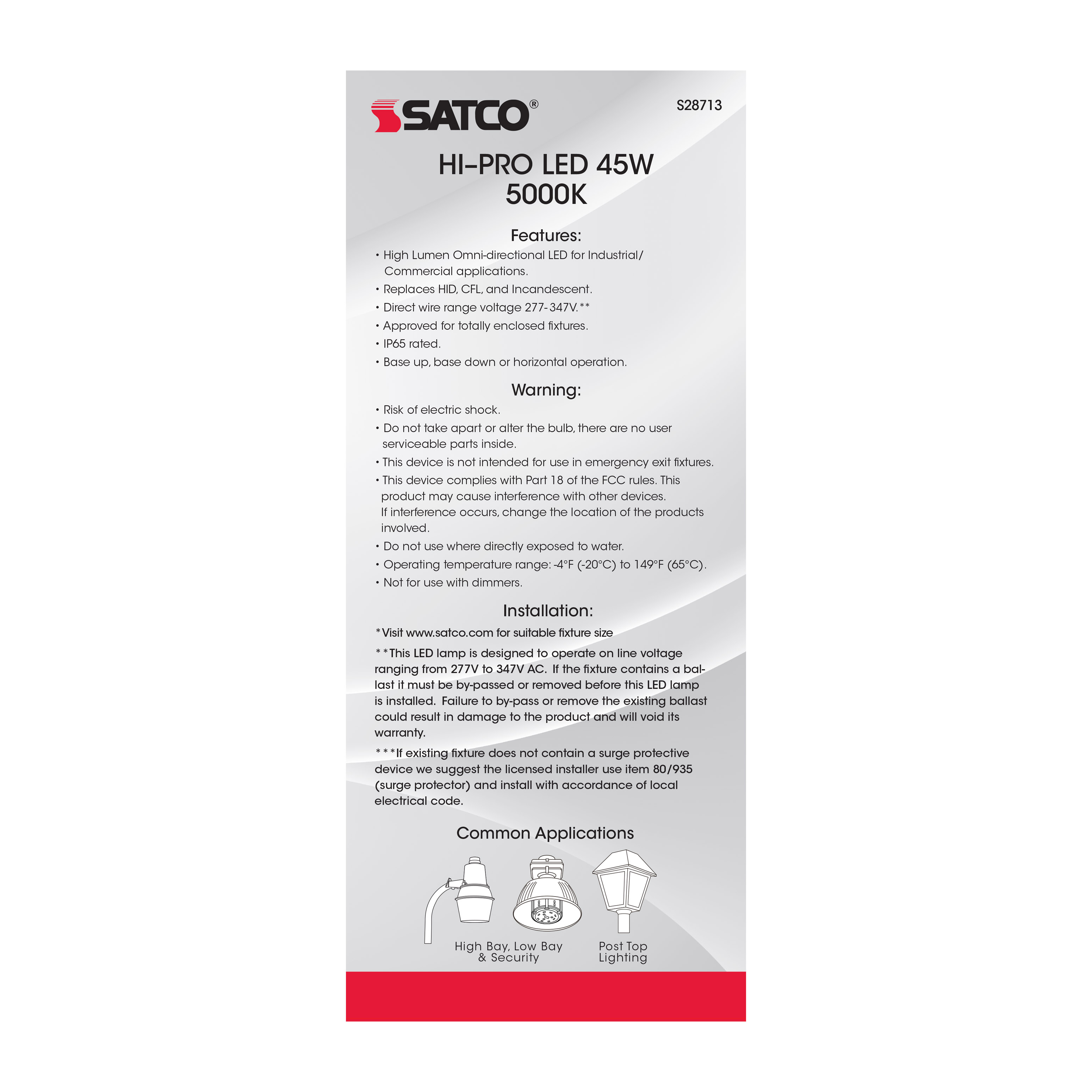 45W/LED/HID/5K/277-347V/EX39 - S28713