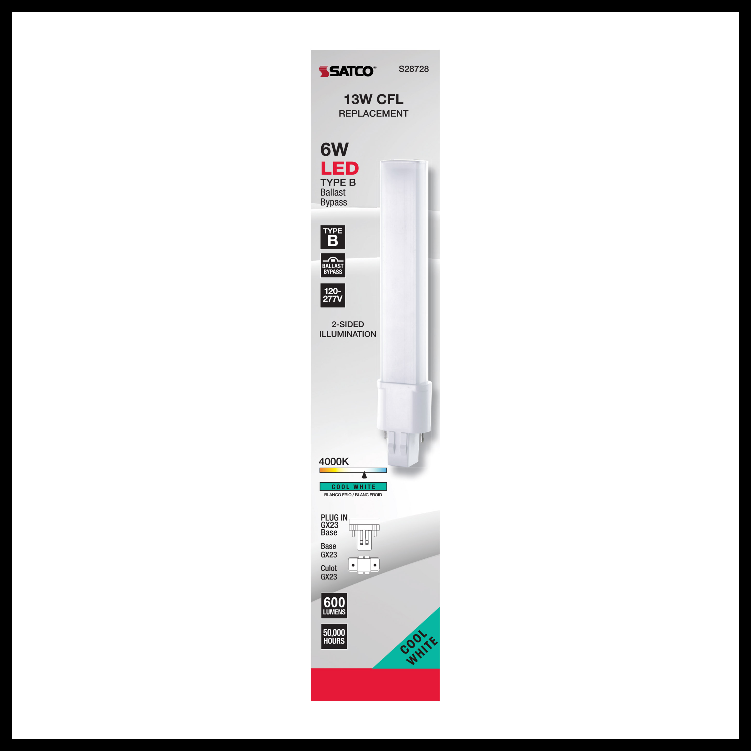 6W/LED/CFL/840/GX23/BP/G2 - S28728