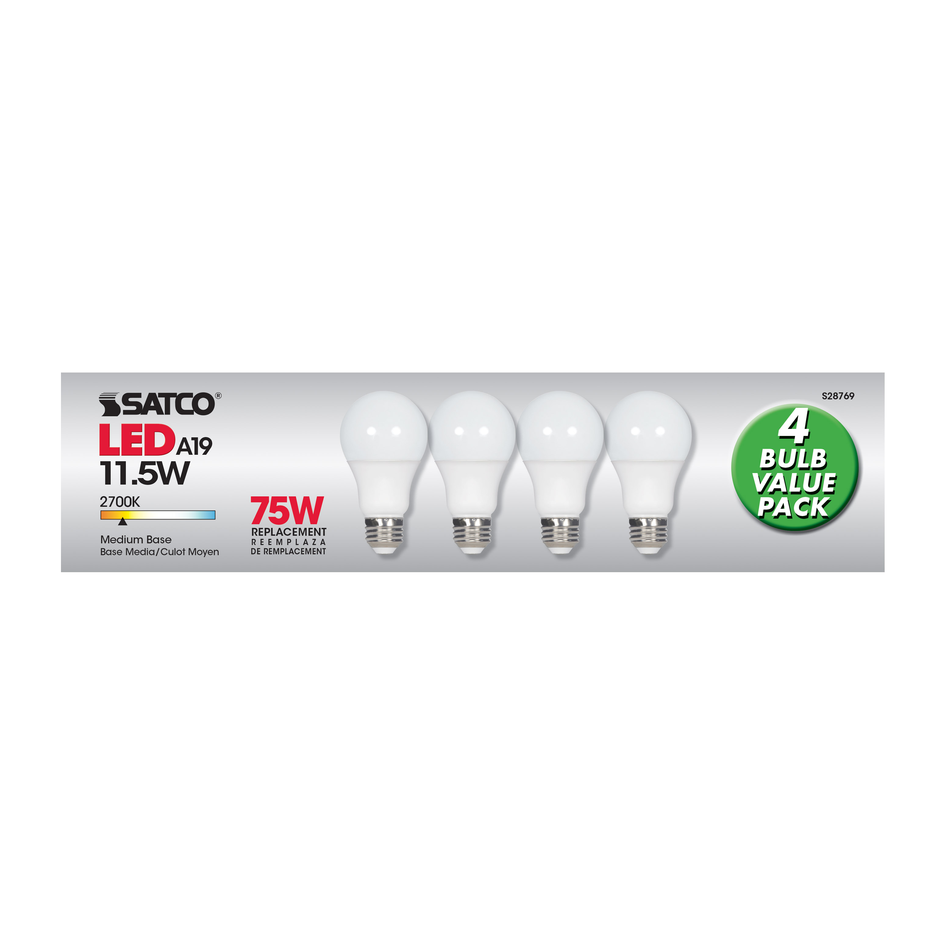 11.5A19/LED/27K/ND/120V/4PK - S28769