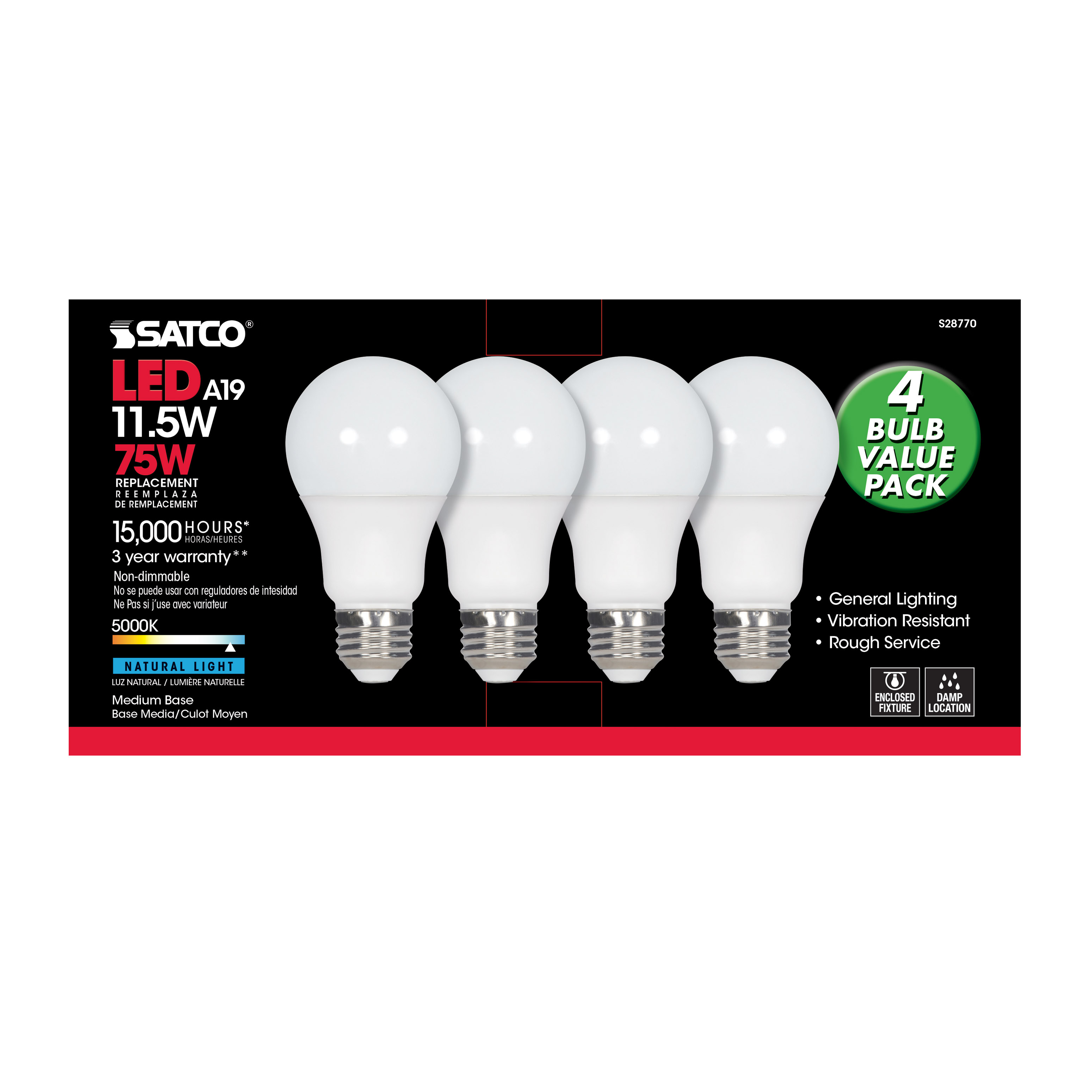 11.5A19/LED/50K/ND/120V/4PK - S28770