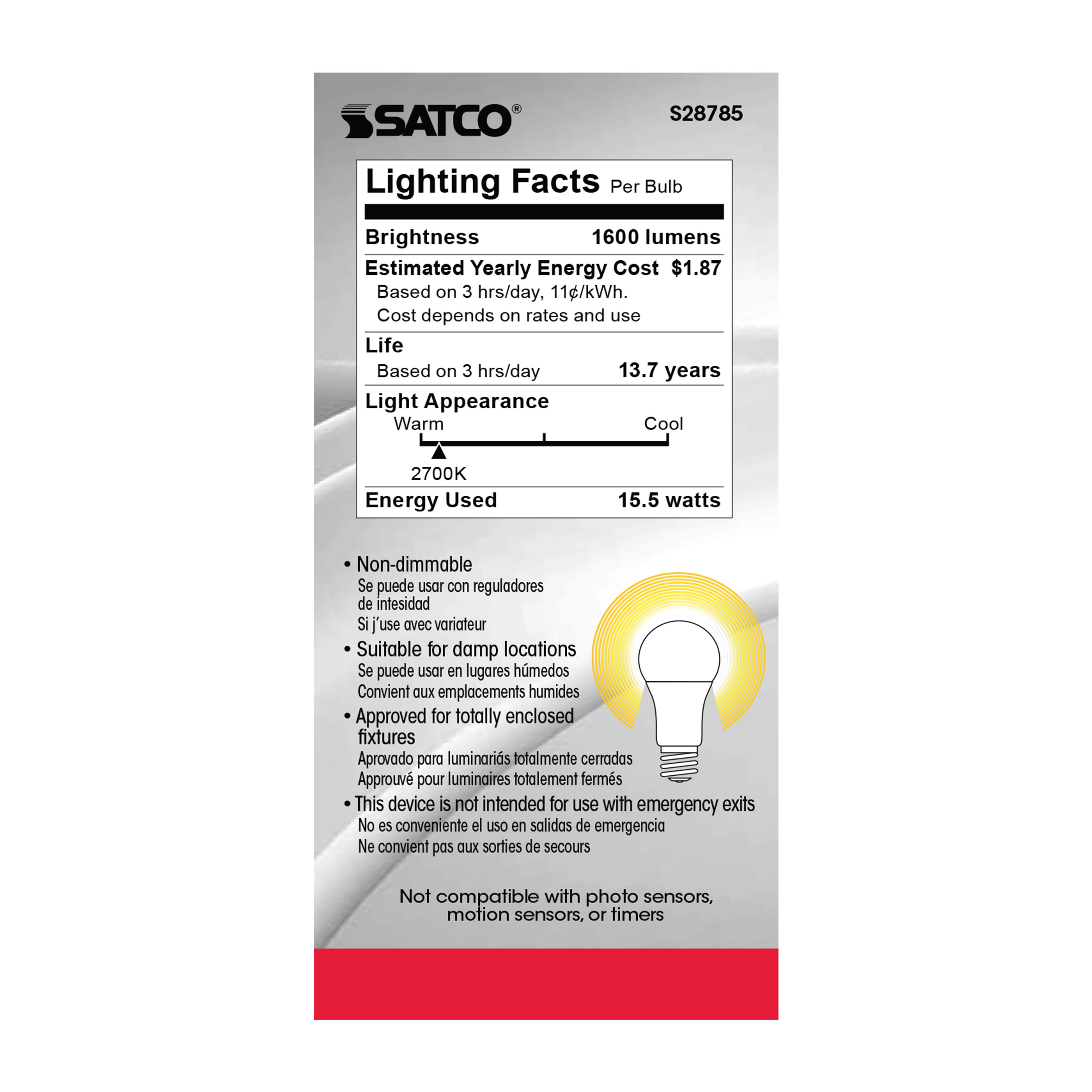 15.5A19/LED/27K/ND/120V - S28785