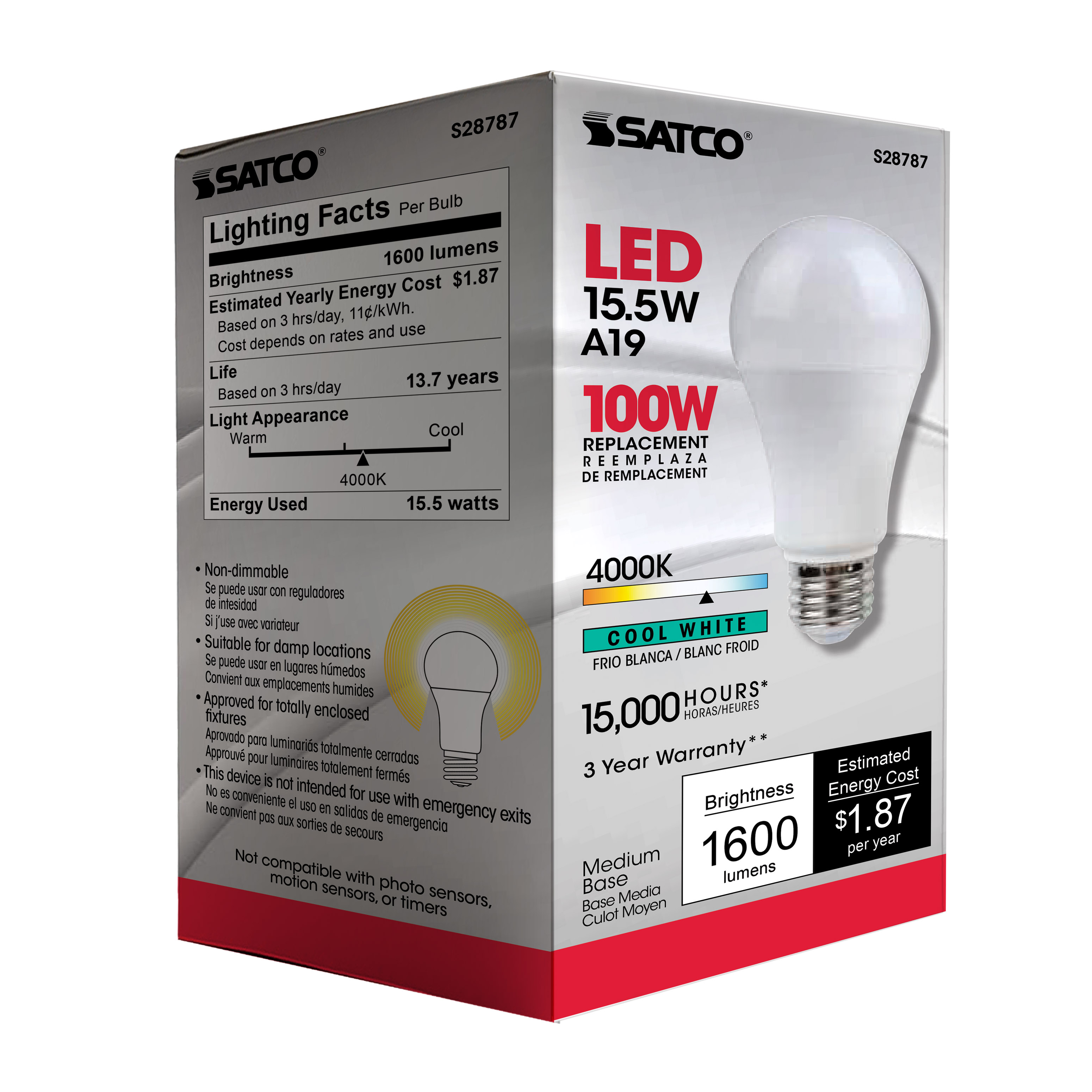 15.5A19/LED/40K/ND/120V - S28787