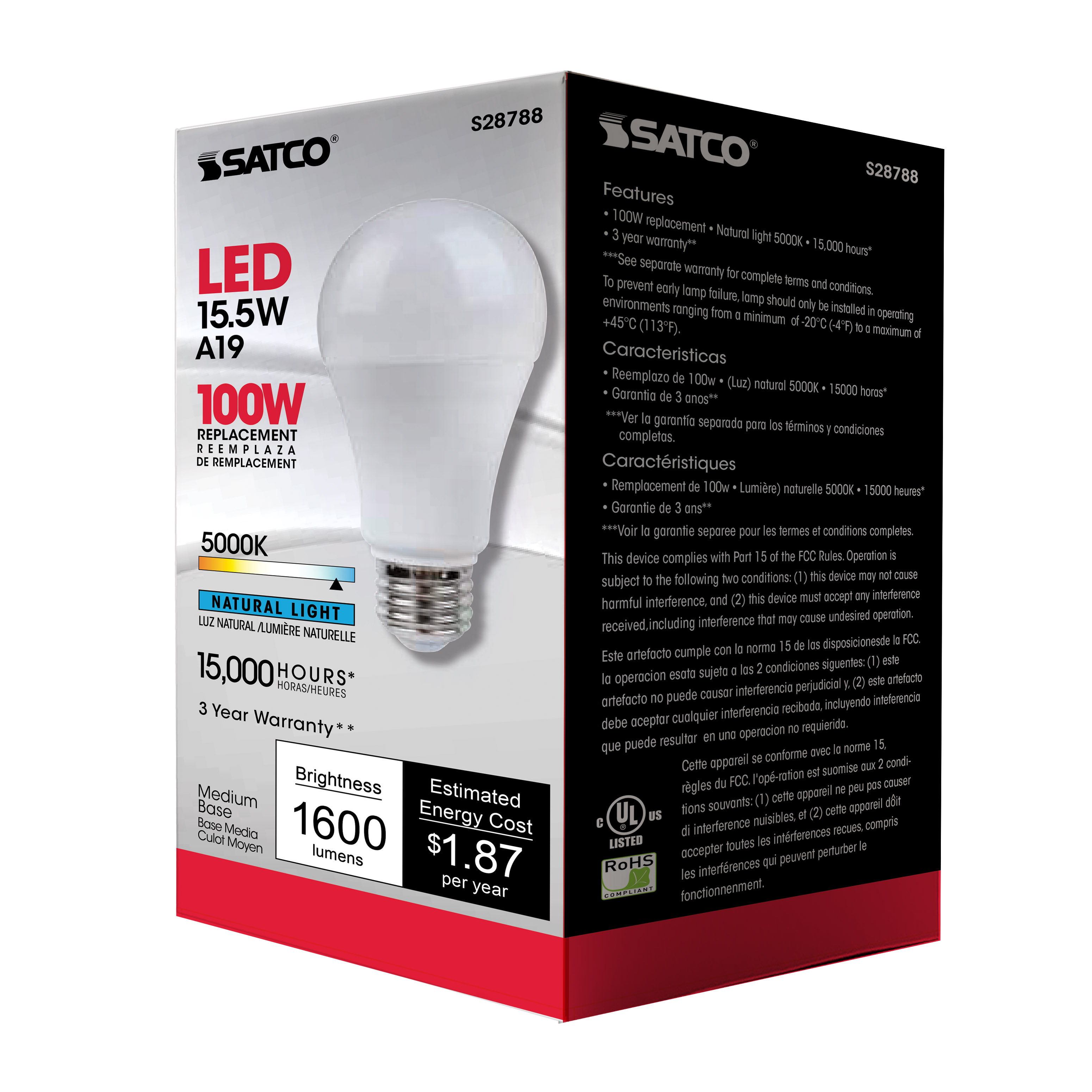 15.5A19/LED/50K/ND/120V - S28788