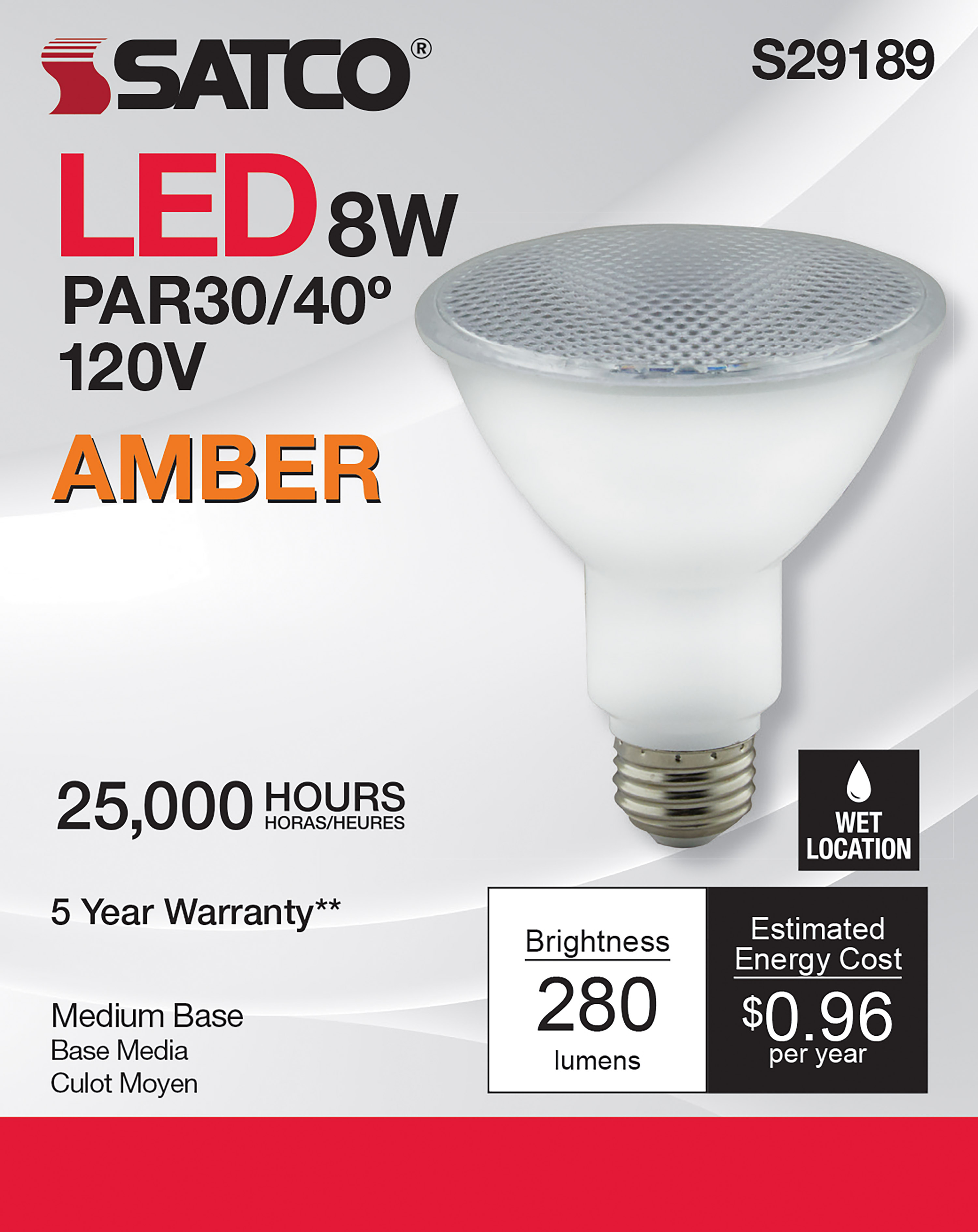 8PAR30/LN/LED/40'/AMBER - S29189