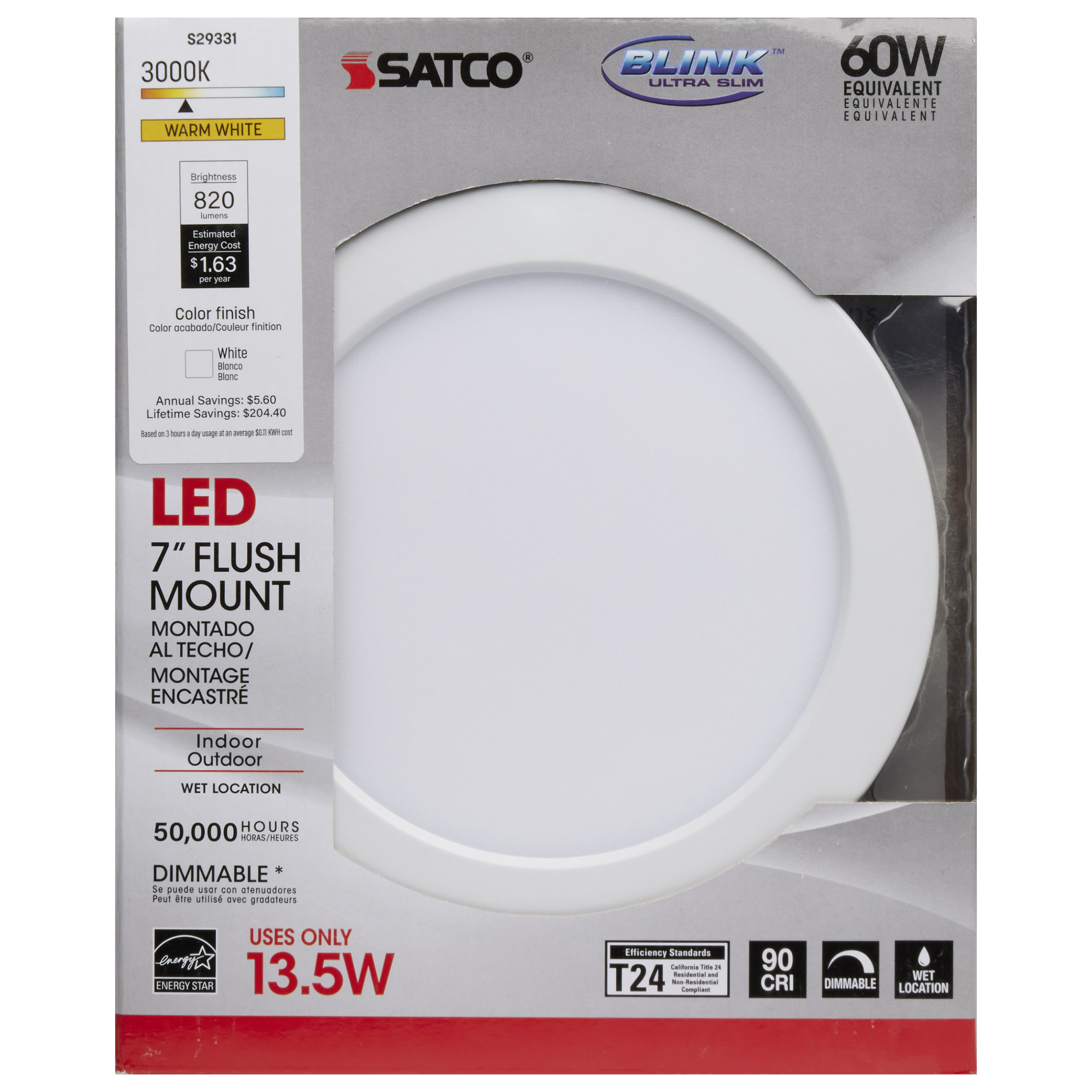 13.5W/LED/7"FLUSH/30K/RD/WH - S29331