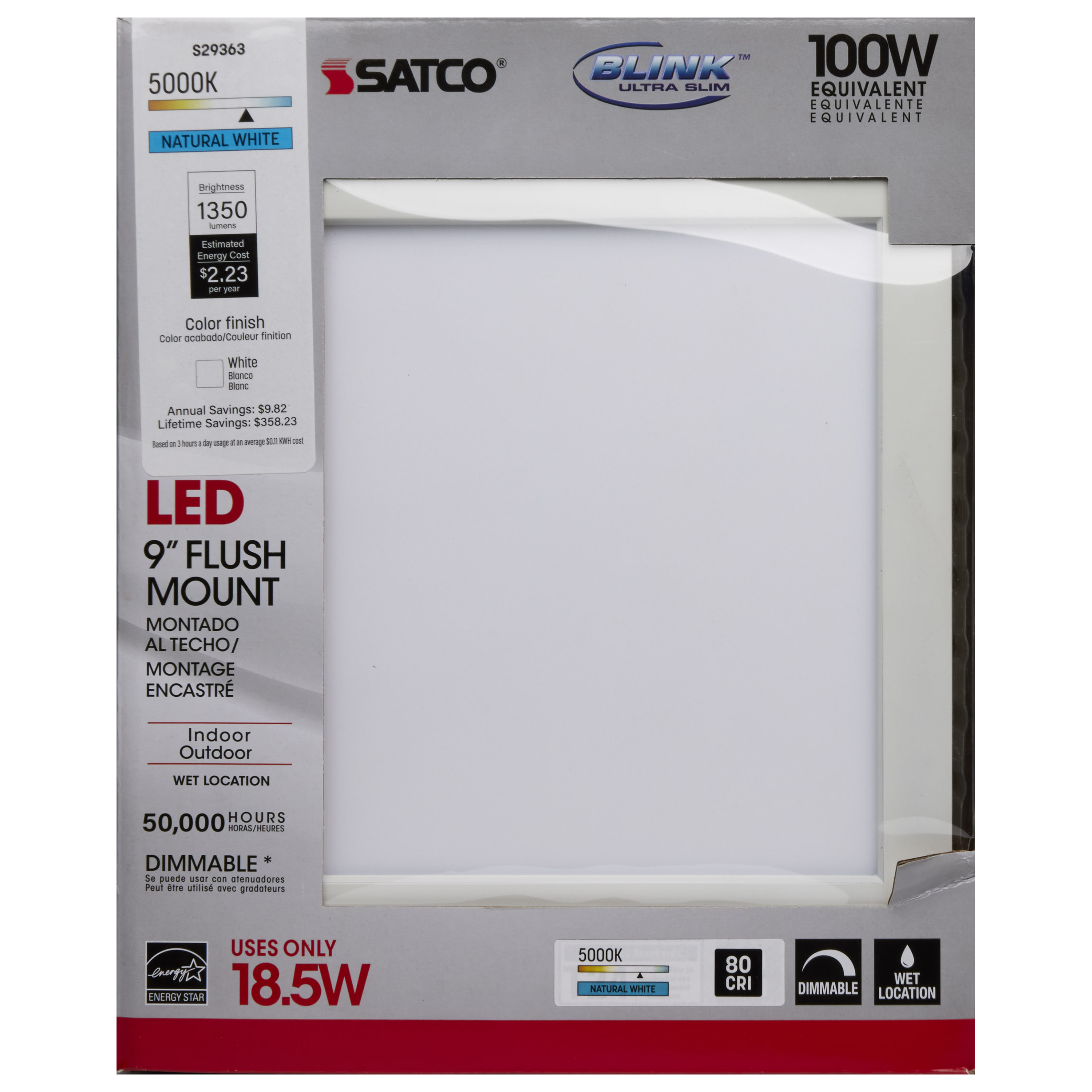 18.5W/LED/9"FLUSH/50K/SQ/WH - S29363