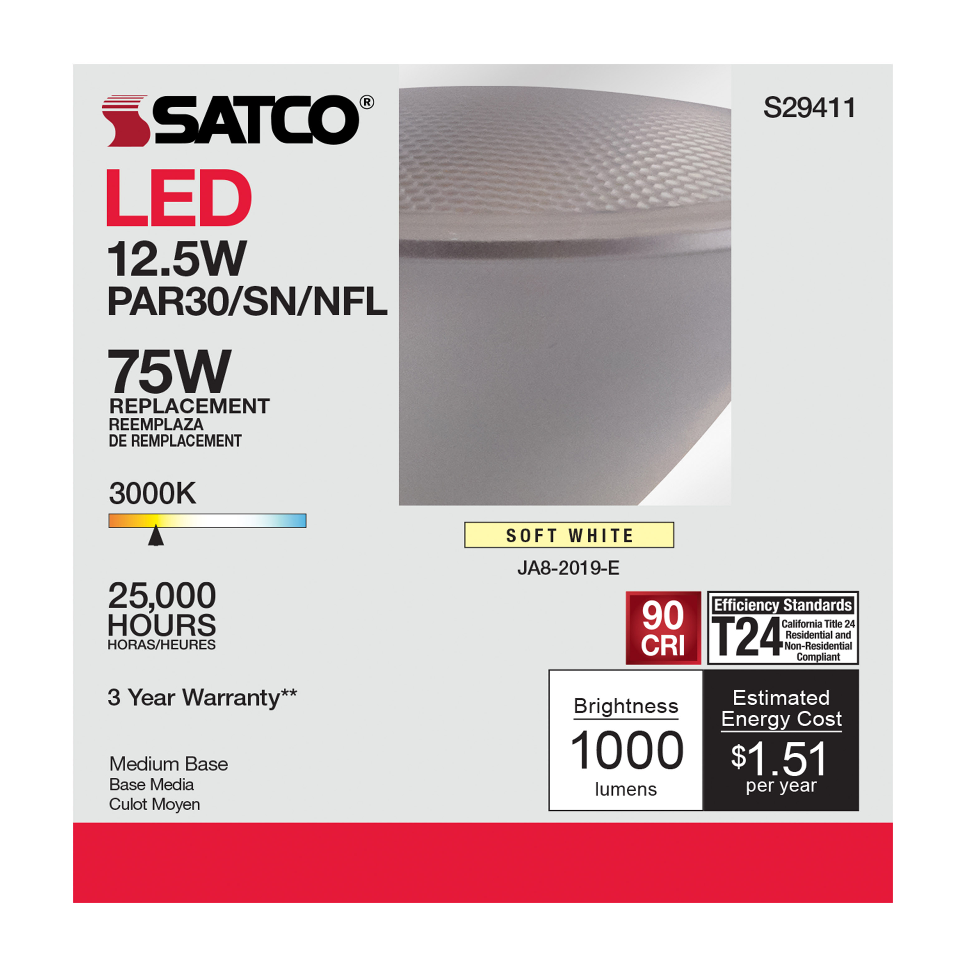 12.5PAR30/SN/LED/25'/930/120V - S29411