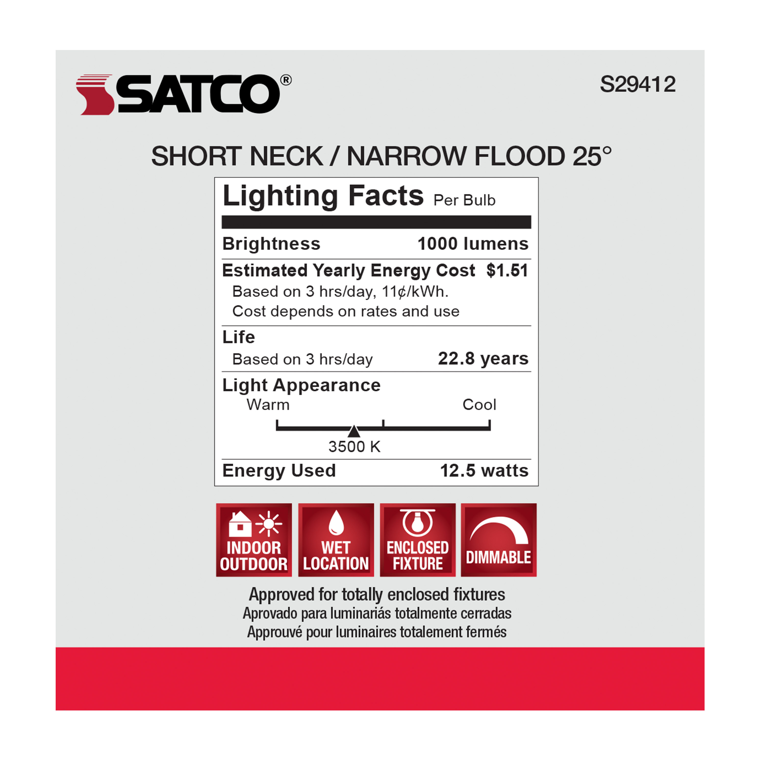 12.5PAR30/SN/LED/25'/935/120V - S29412