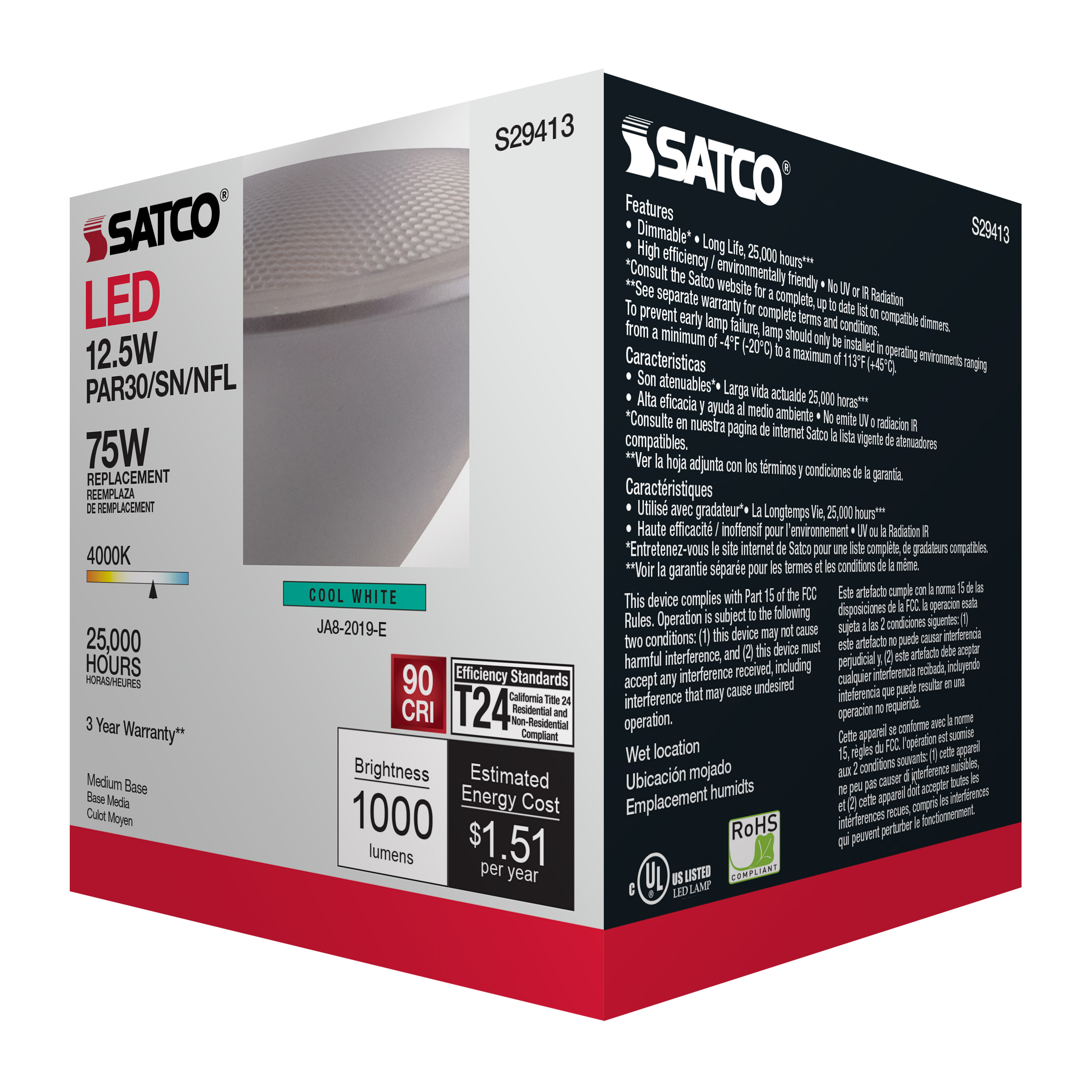 12.5PAR30/SN/LED/25'/940/120V - S29413