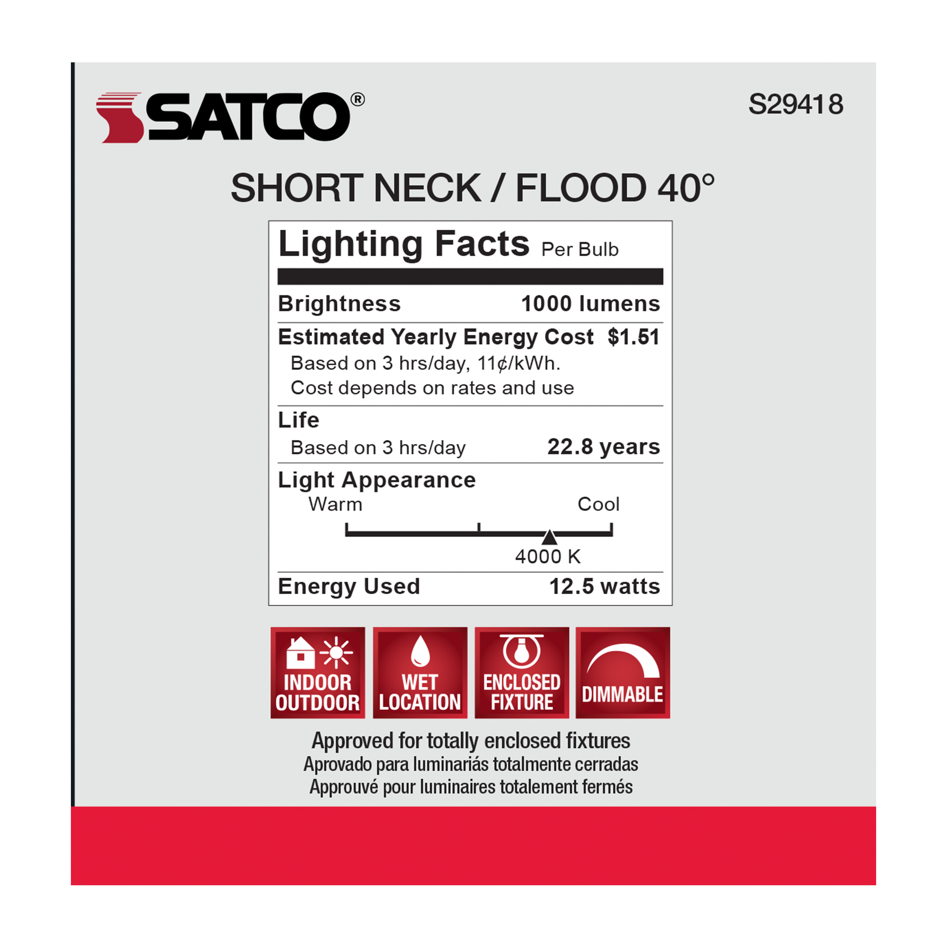 12.5PAR30/SN/LED/40'/940/120V - S29418