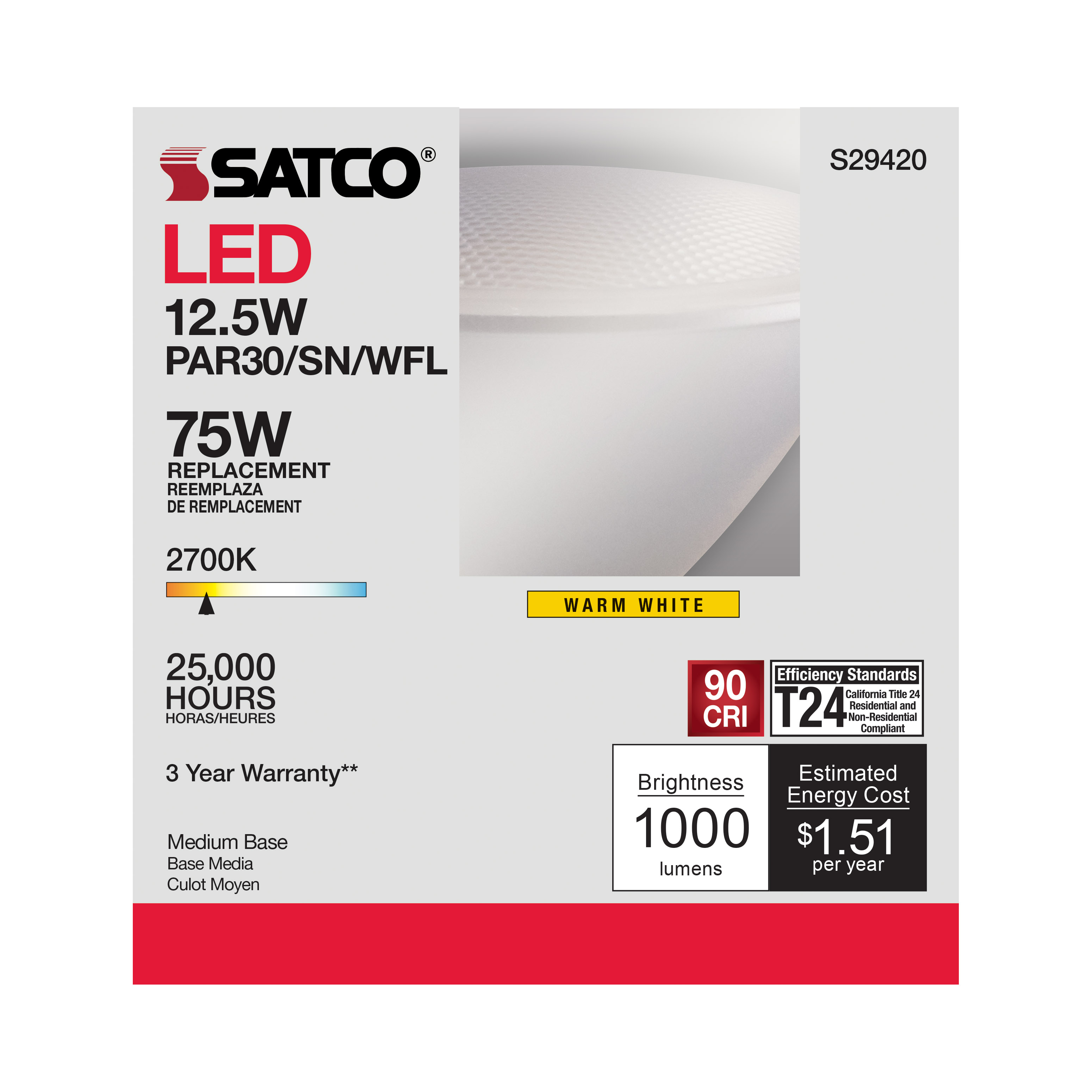 12.5PAR30/SN/LED/60'/927/120V - S29420