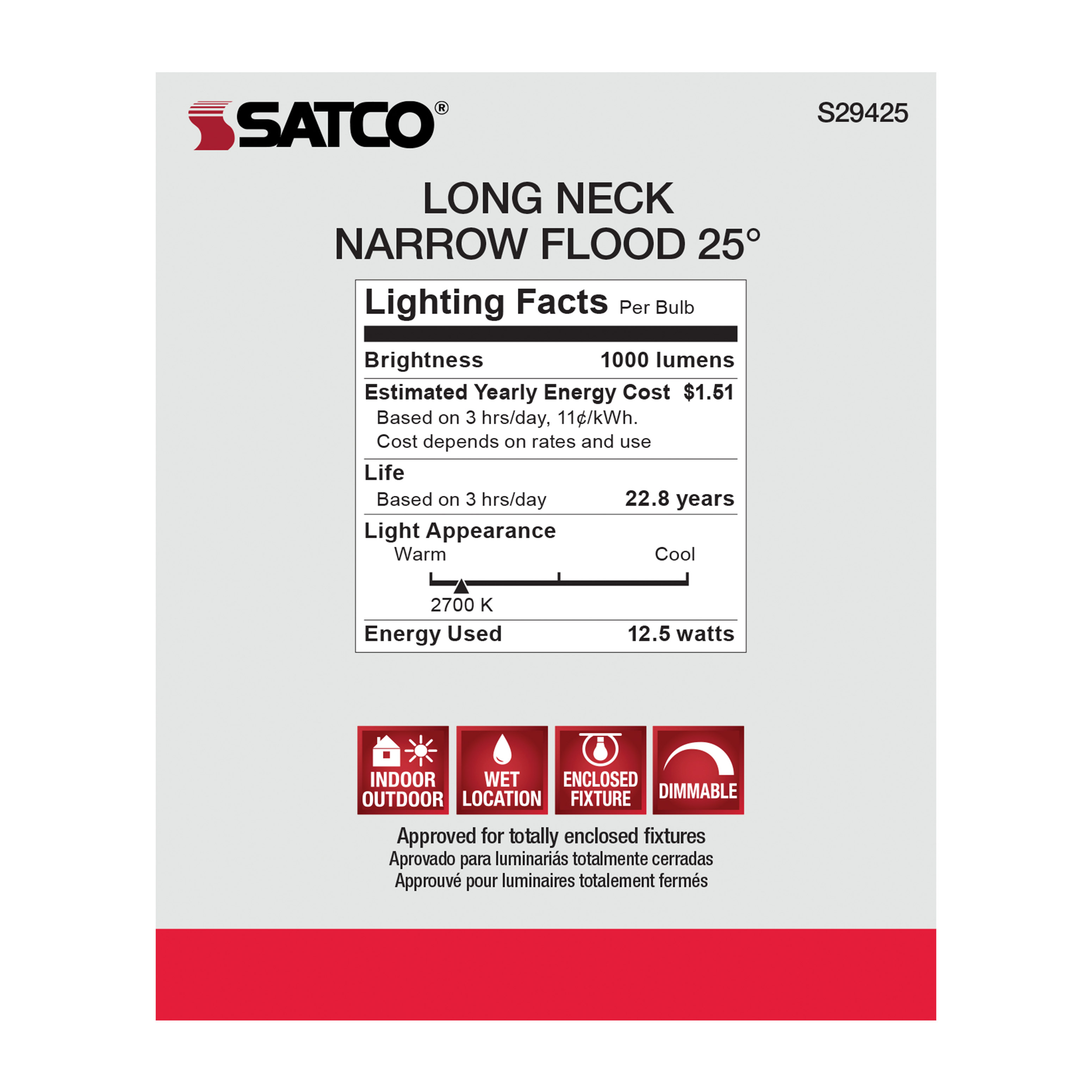 12.5PAR30/LN/LED/25'/927/120V - S29425