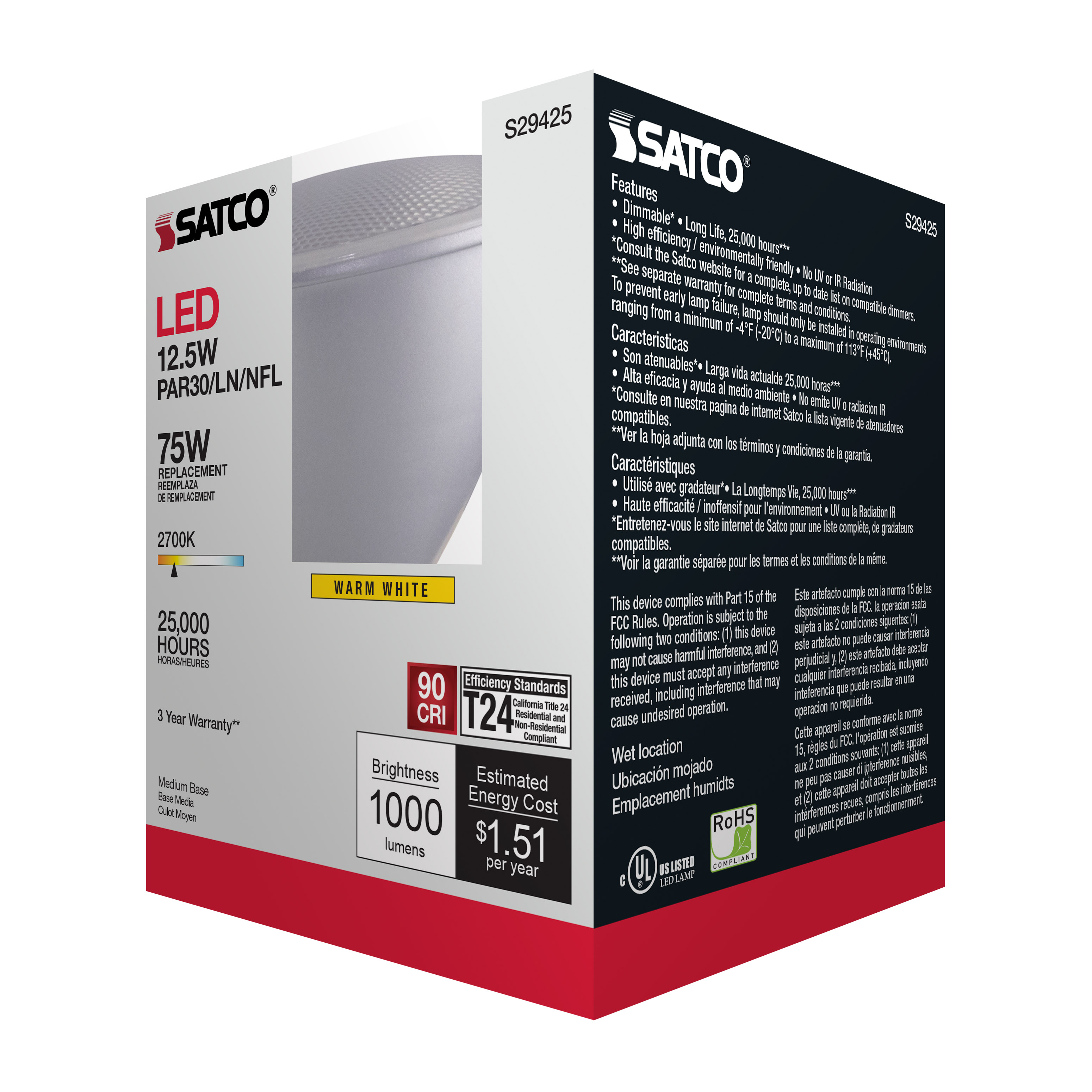 12.5PAR30/LN/LED/25'/927/120V - S29425