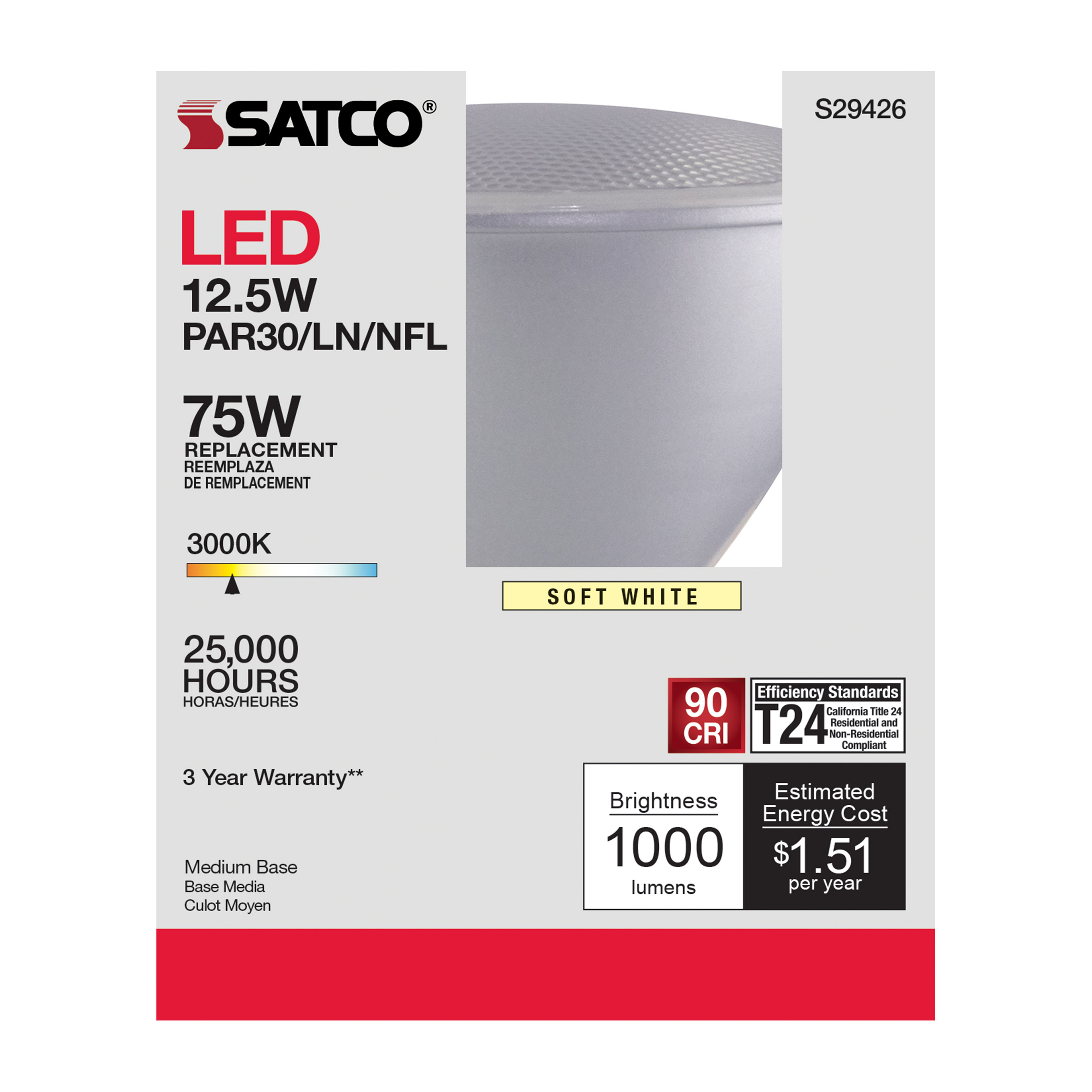 12.5PAR30/LN/LED/25'/930/120V - S29426