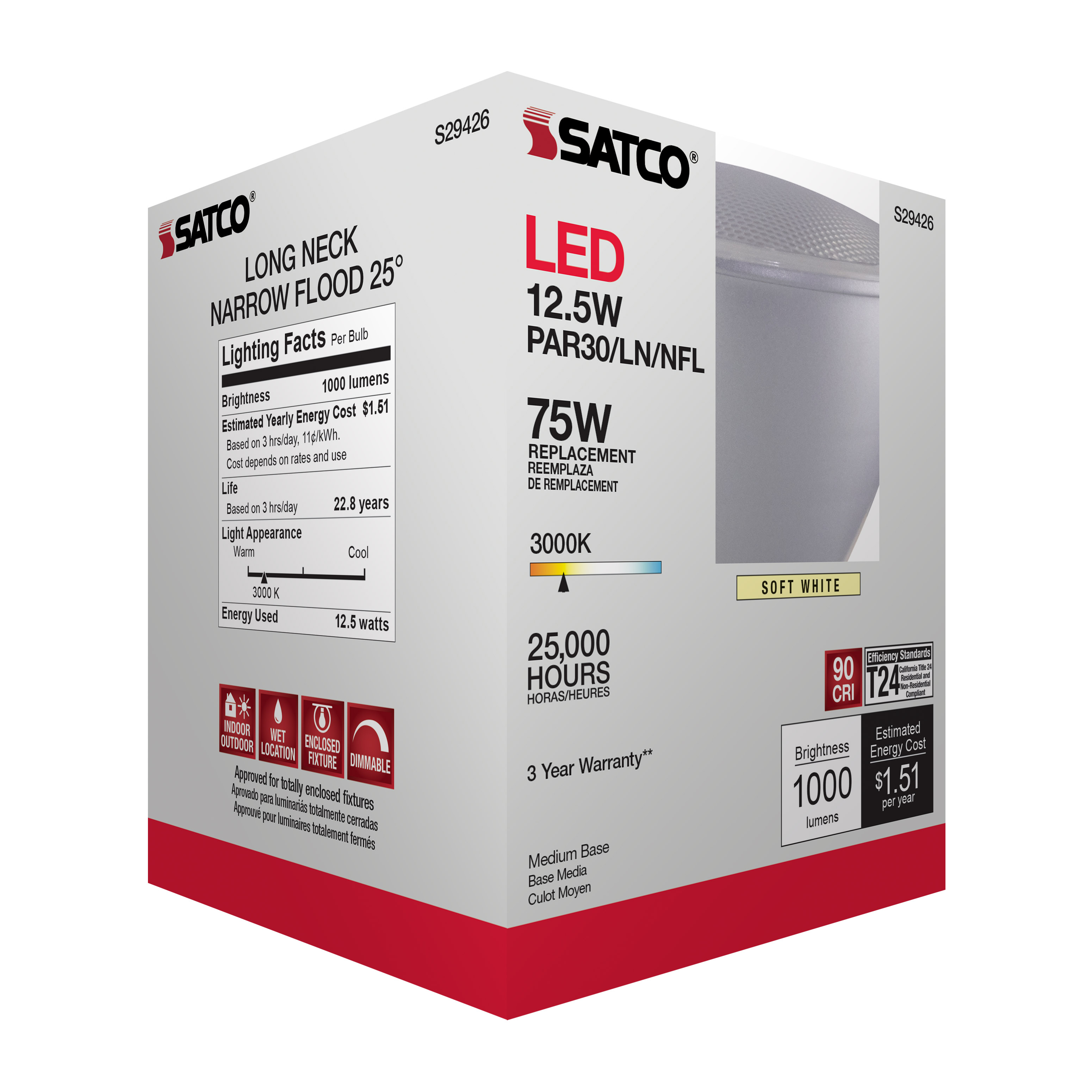 12.5PAR30/LN/LED/25'/930/120V - S29426