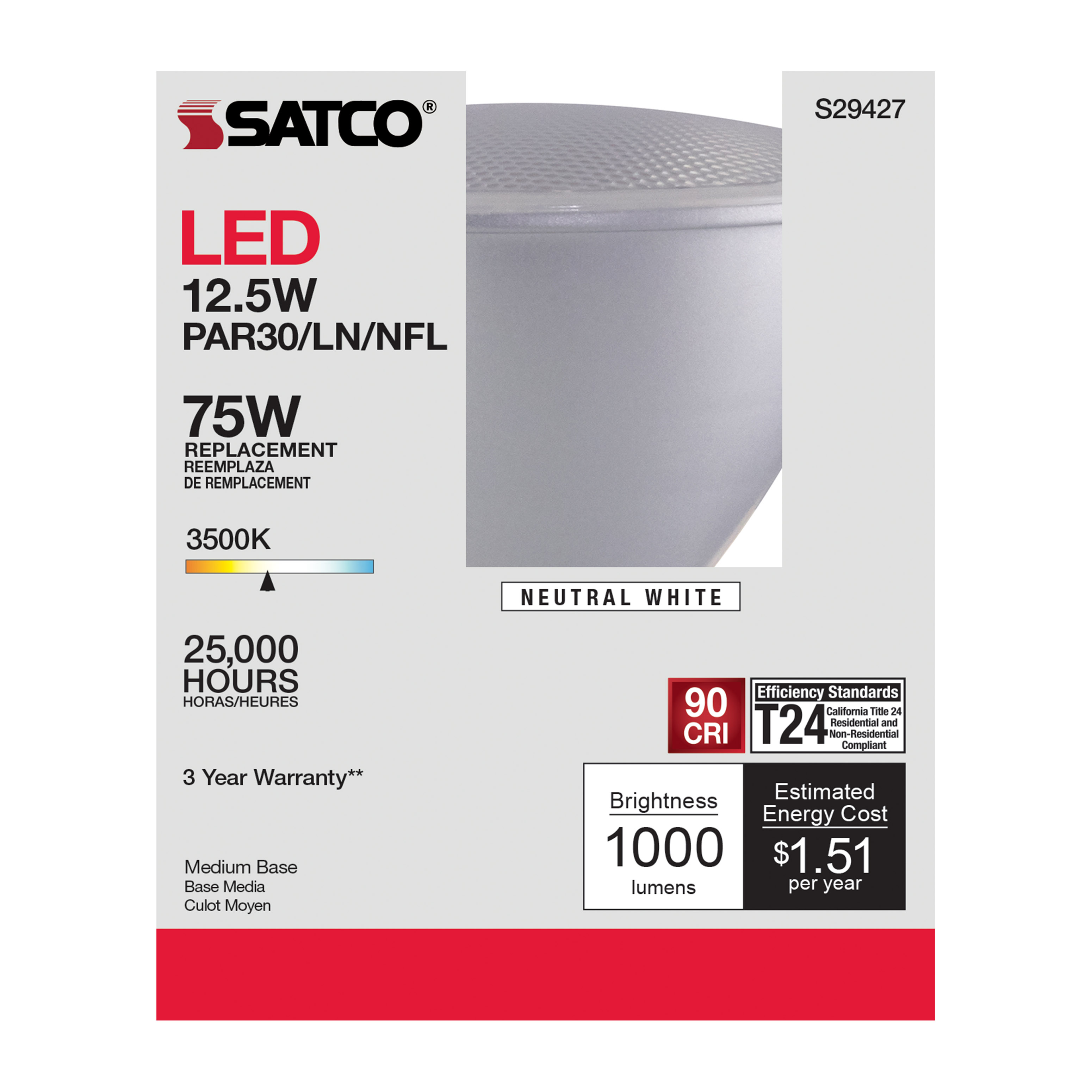 12.5PAR30/LN/LED/25'/935/120V - S29427