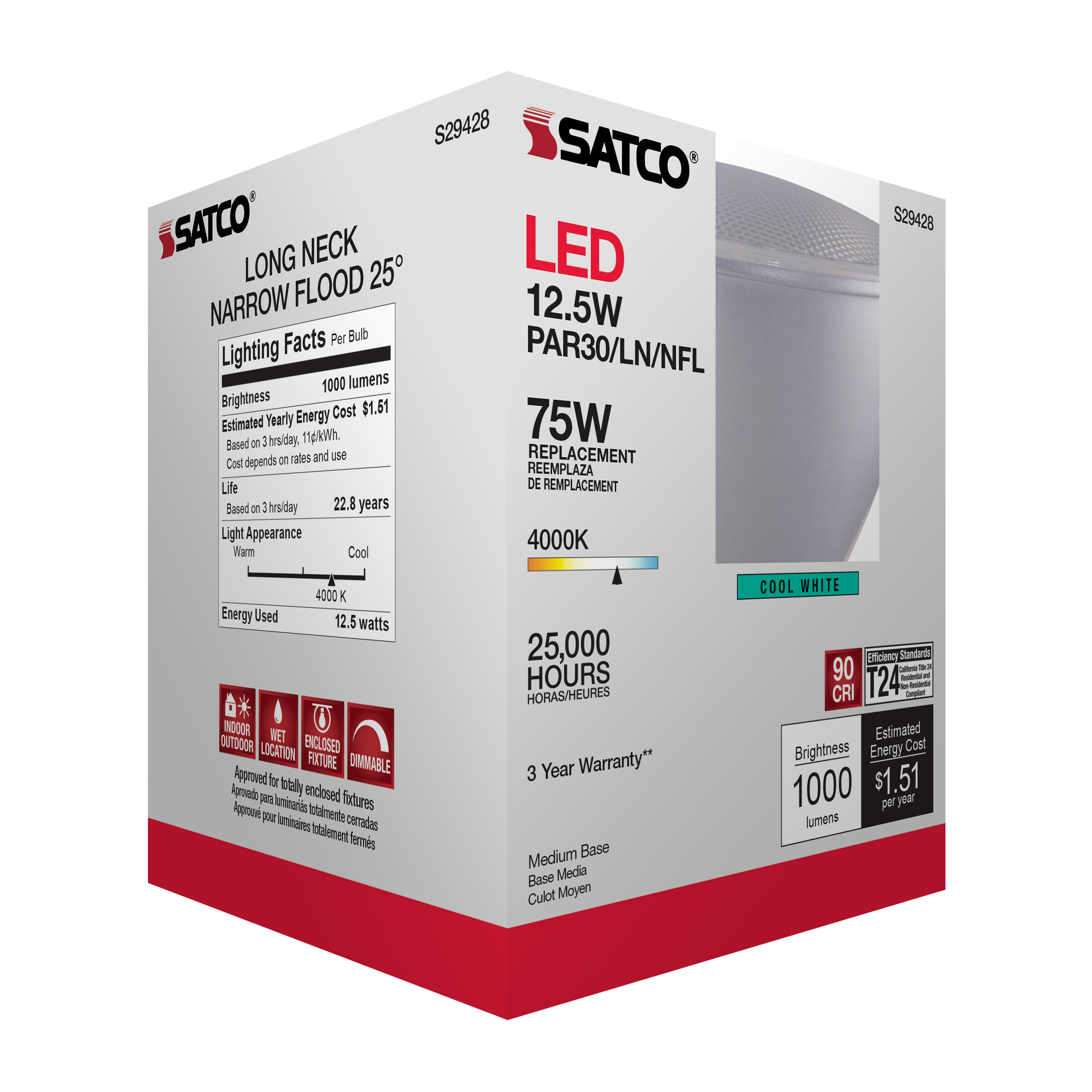 12.5PAR30/LN/LED/25'/940/120V - S29428