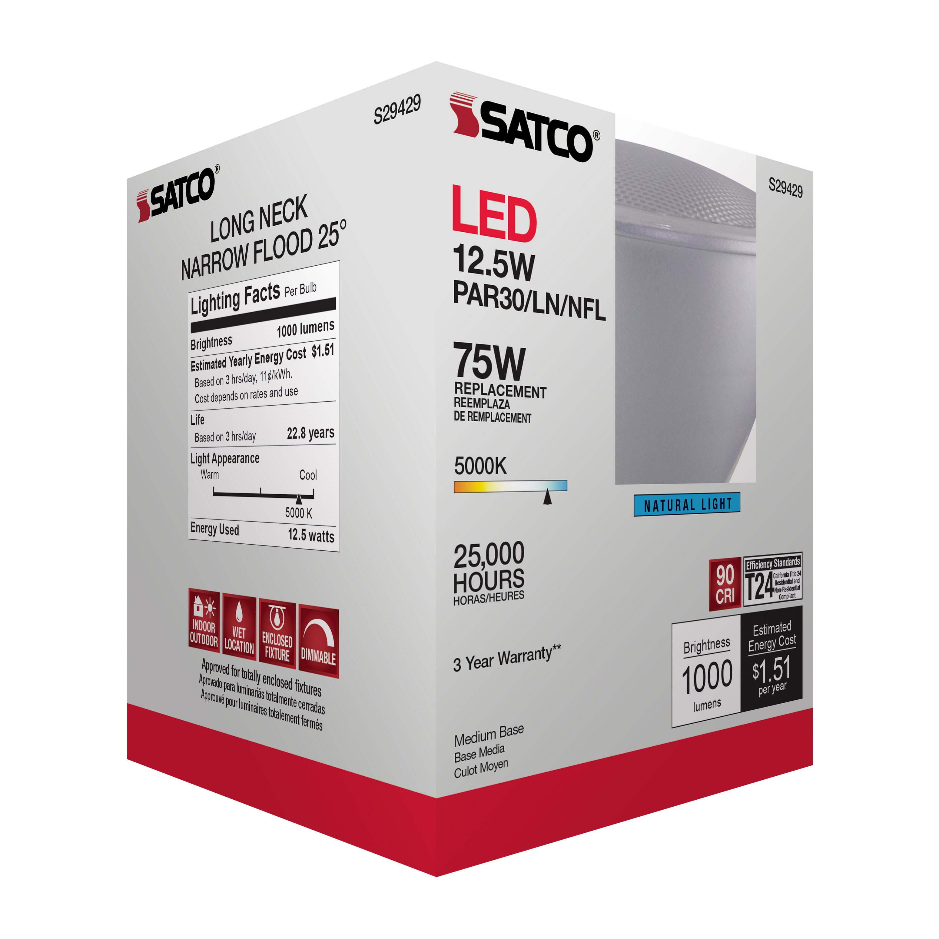 12.5PAR30/LN/LED/25'/950/120V - S29429