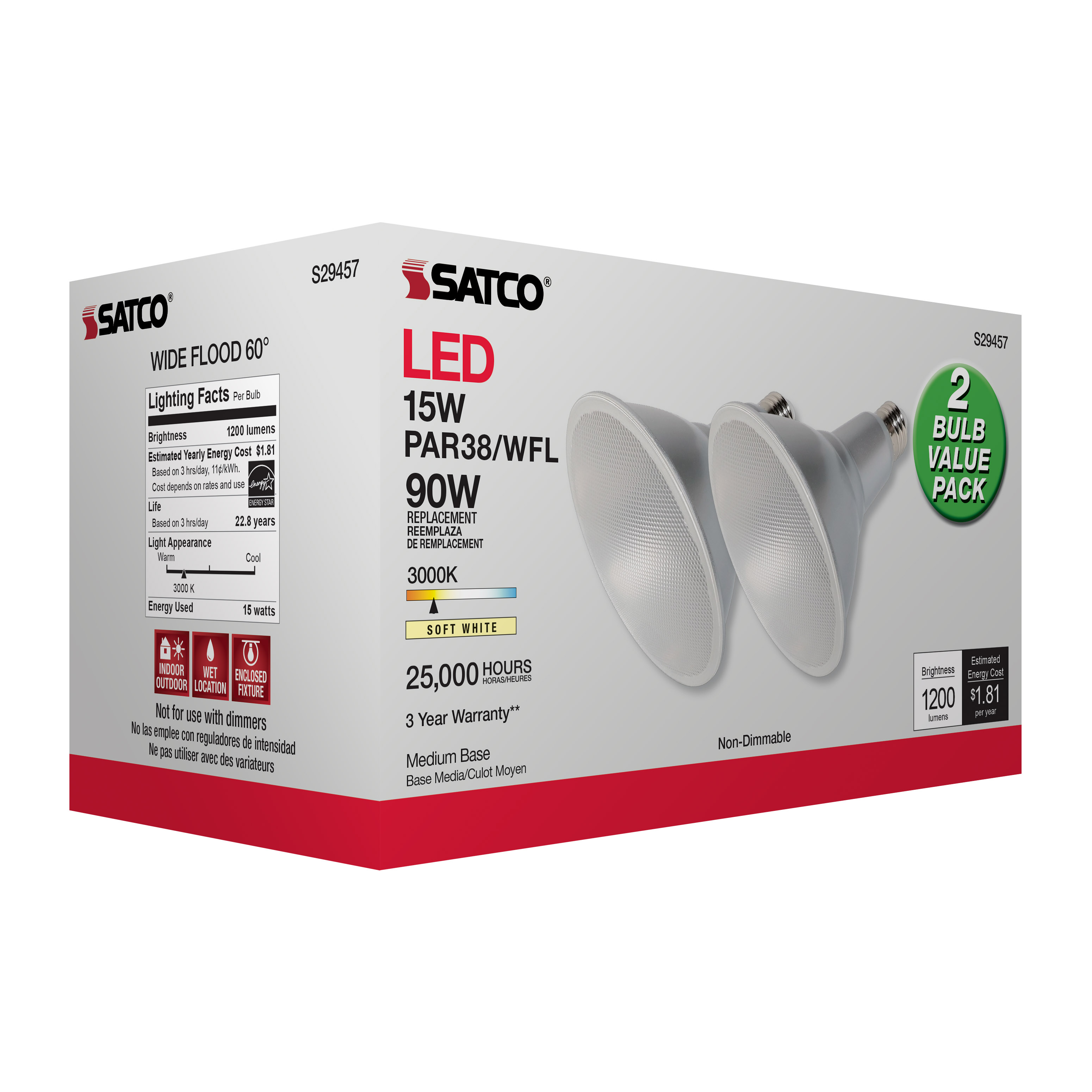 15PAR38/LED/60'/930/120V/ND/2P - S29457