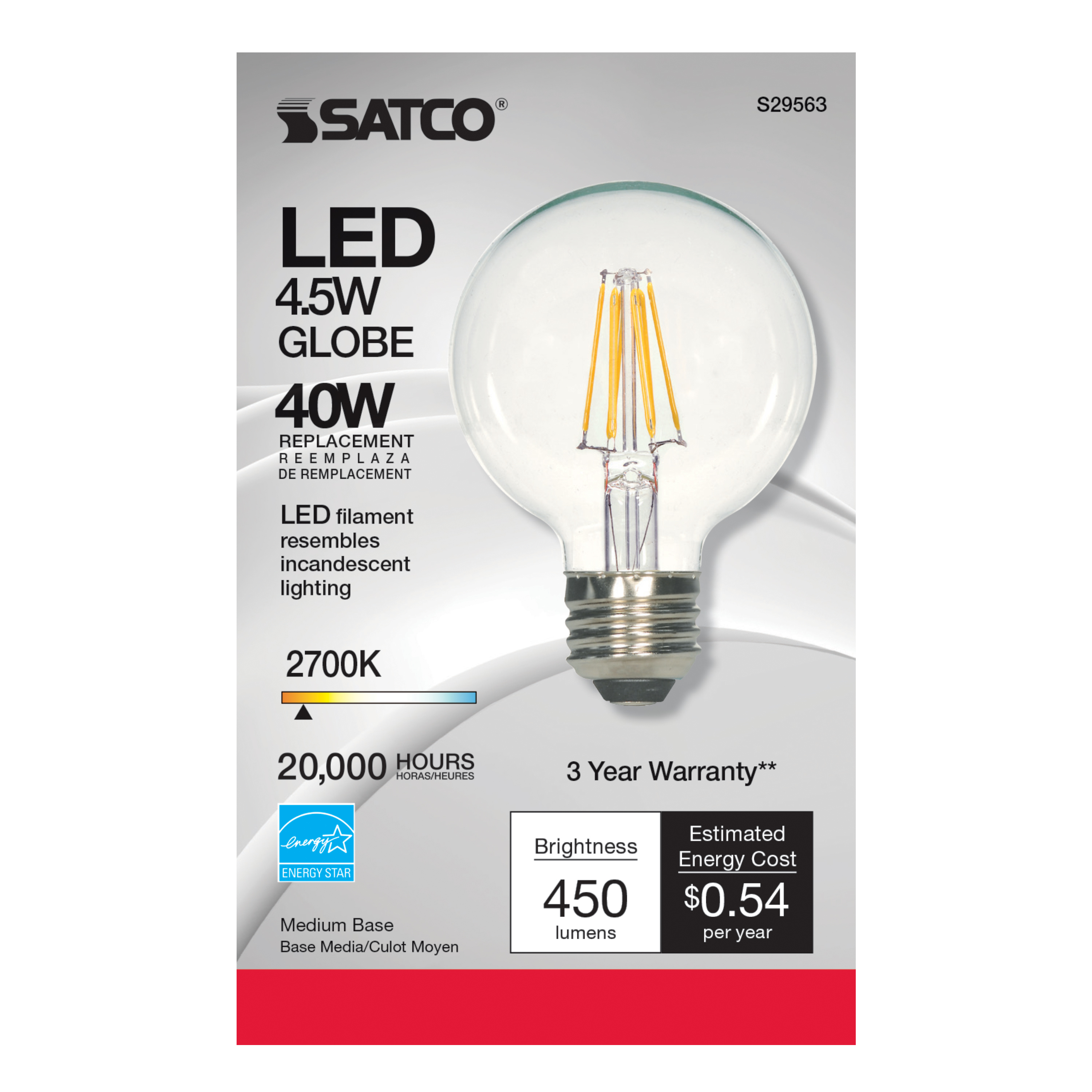 4.5G25/CL/LED/E26/27K/120V - S29563