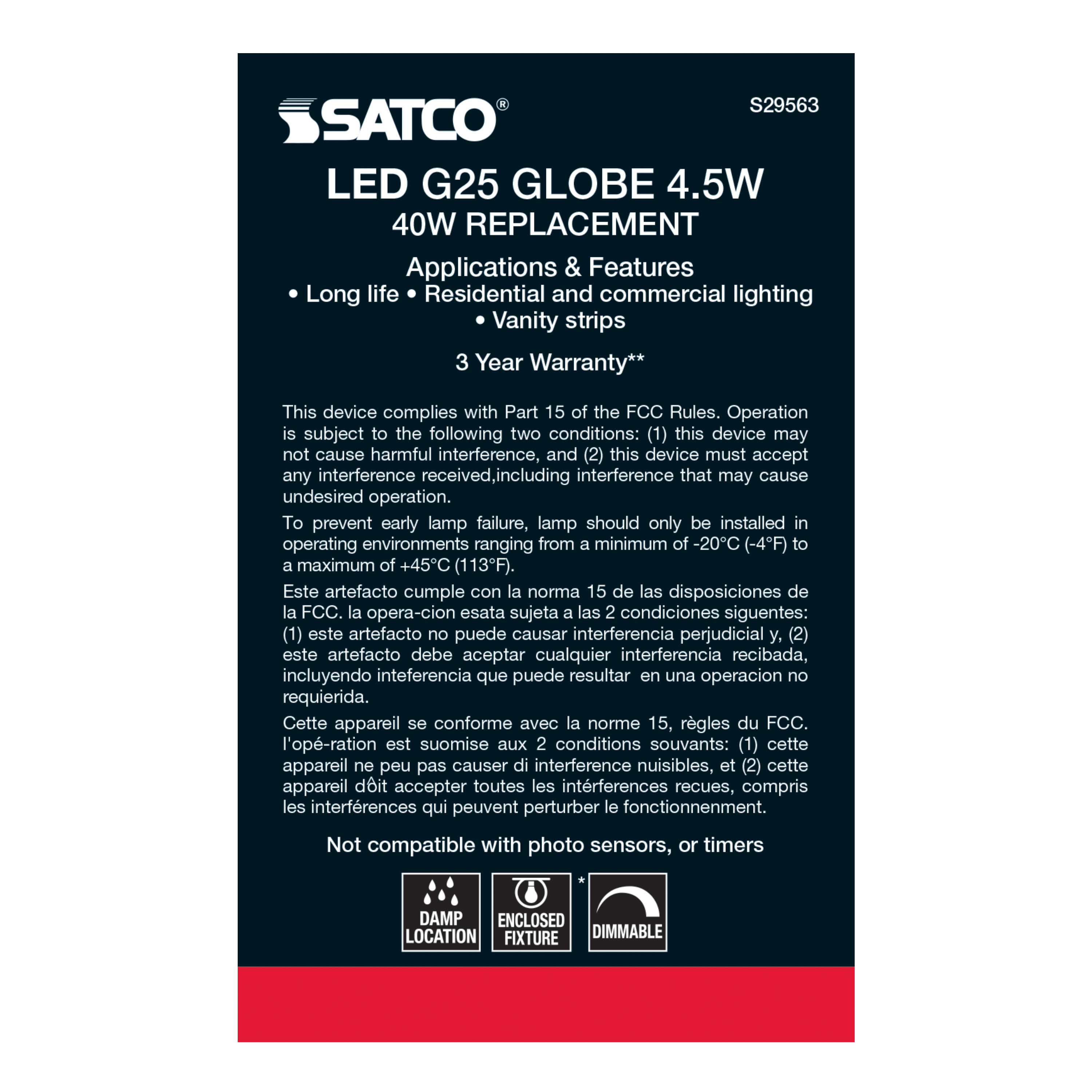 4.5G25/CL/LED/E26/27K/120V - S29563