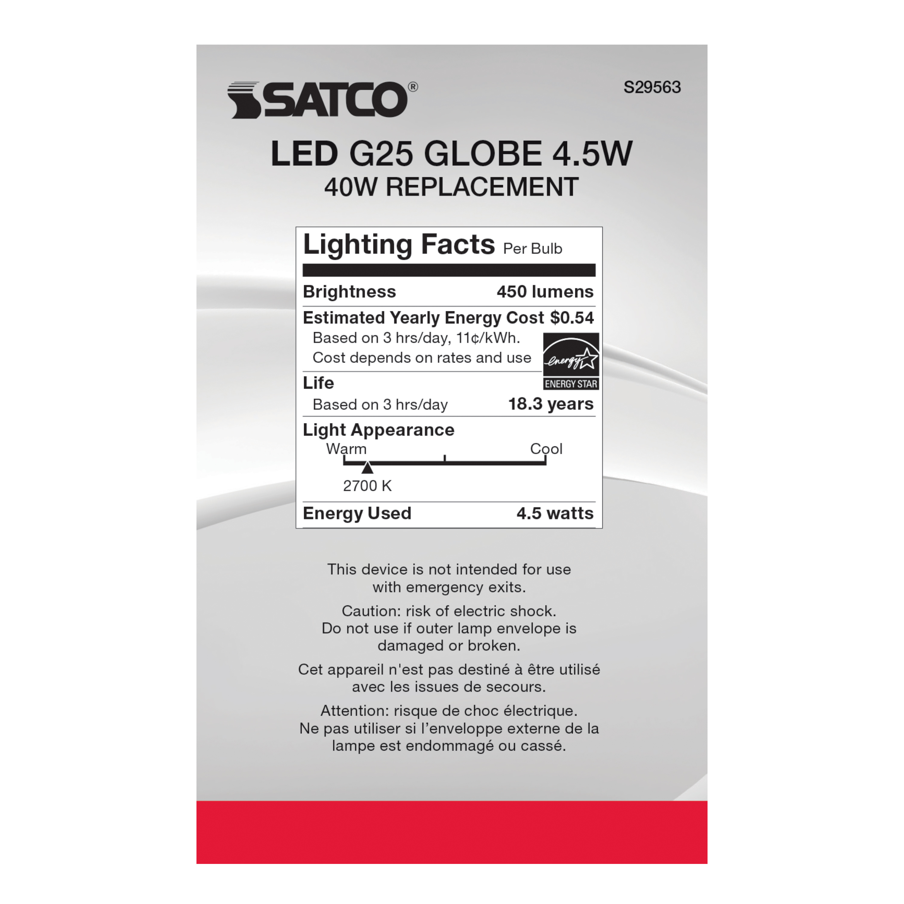 4.5G25/CL/LED/E26/27K/120V - S29563