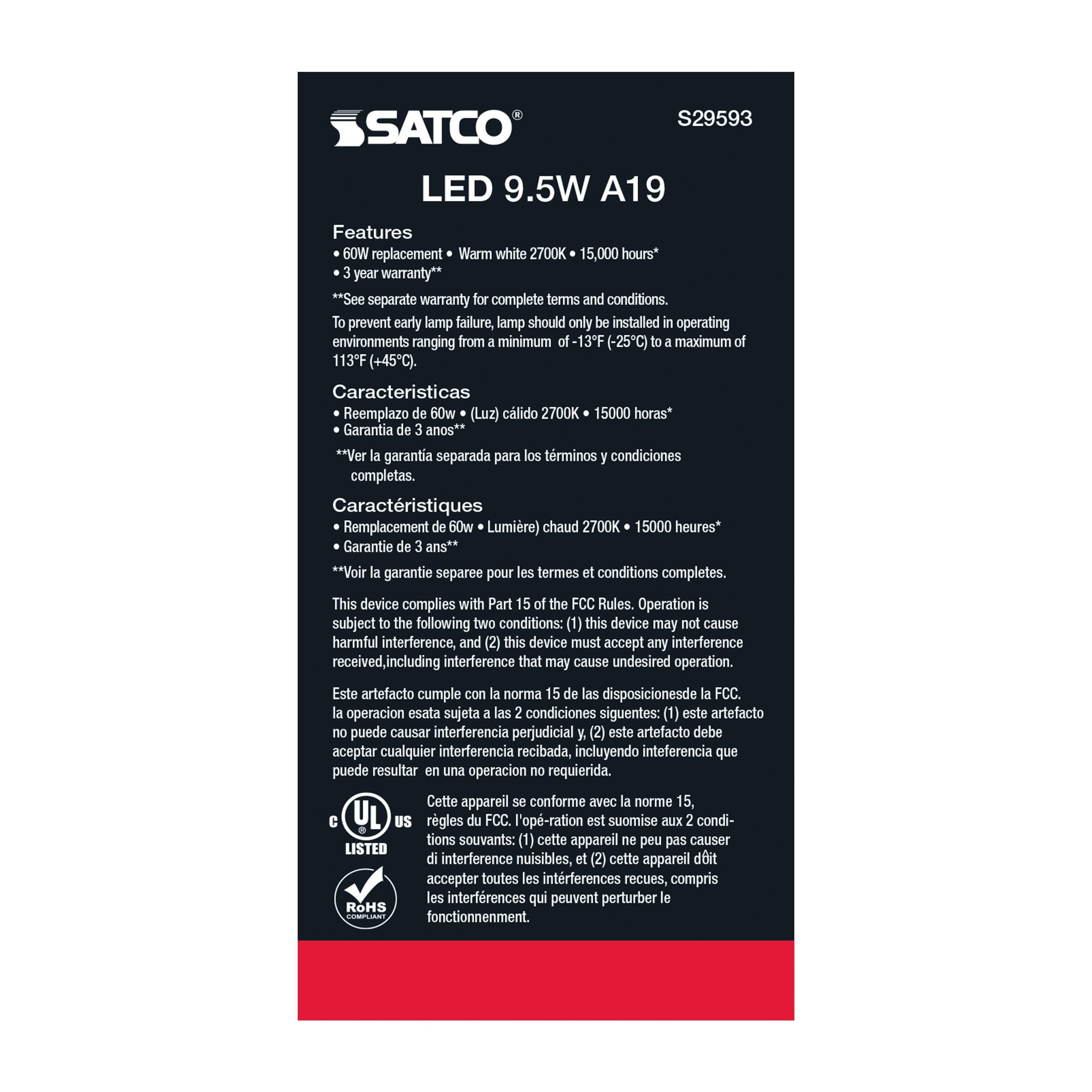 9.5A19/LED/827/ND/120V - S29593