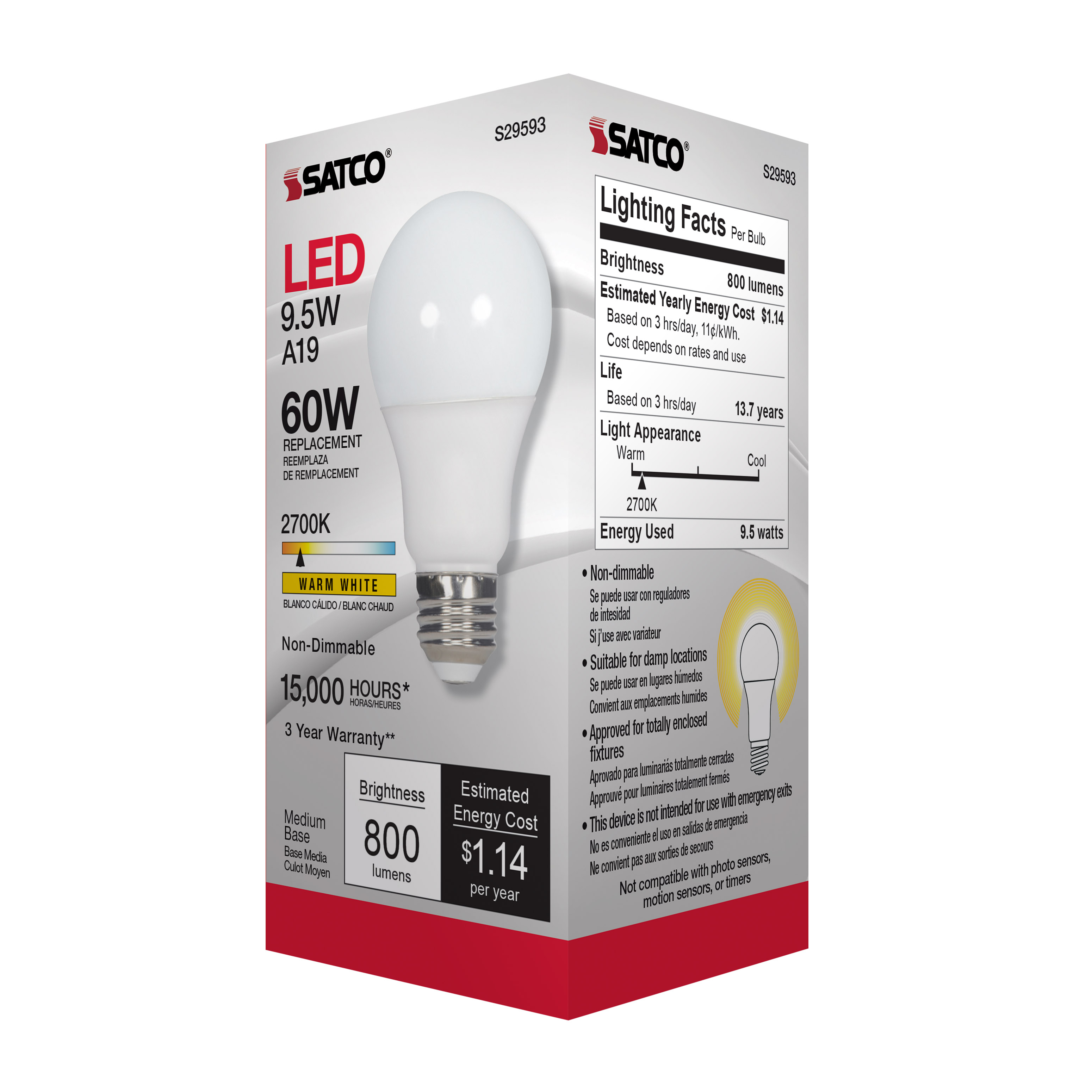 9.5A19/LED/827/ND/120V - S29593