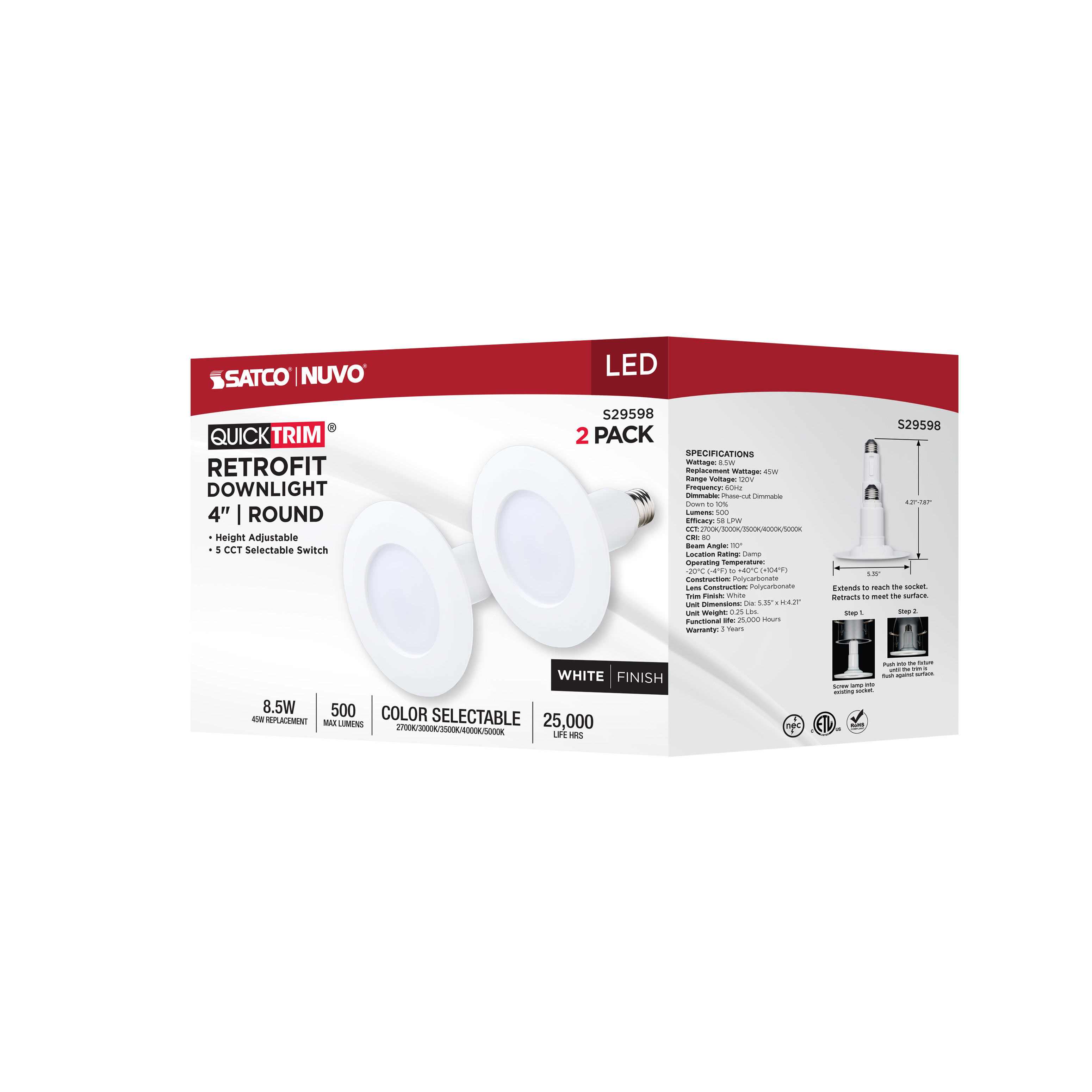 8.5WLED/4''TRIM/5CCT/120V/2PK - S29598