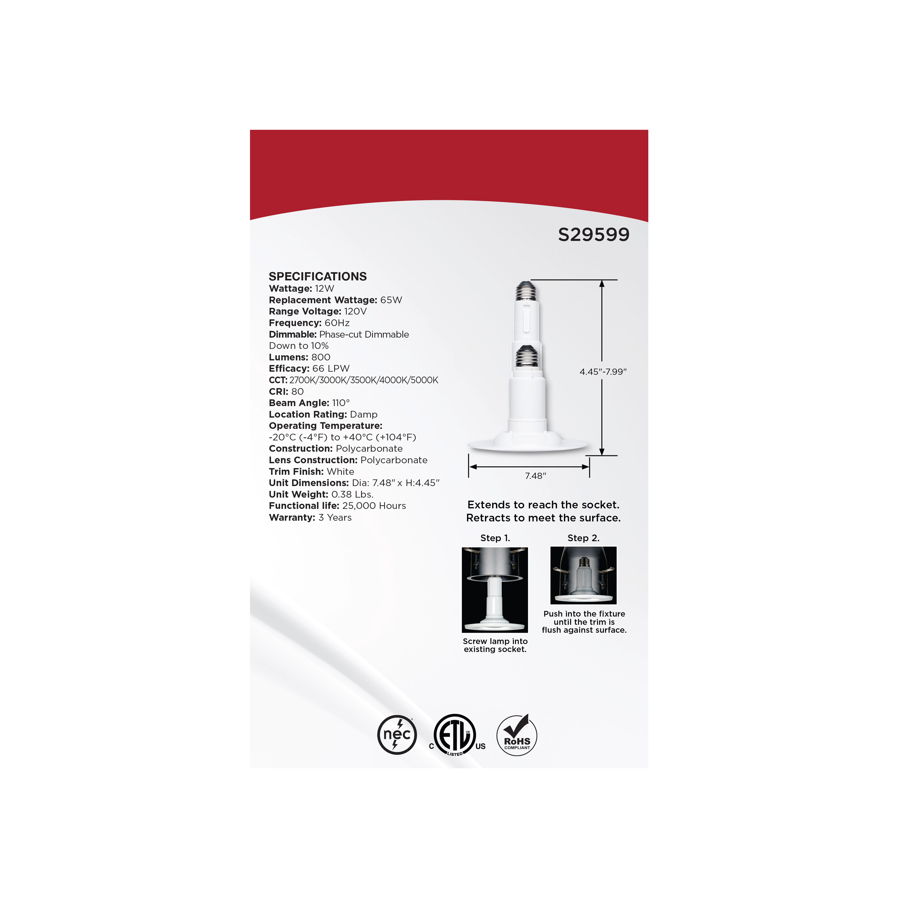 12WLED/5-6''TRIM/5CCT/120V/2PK - S29599