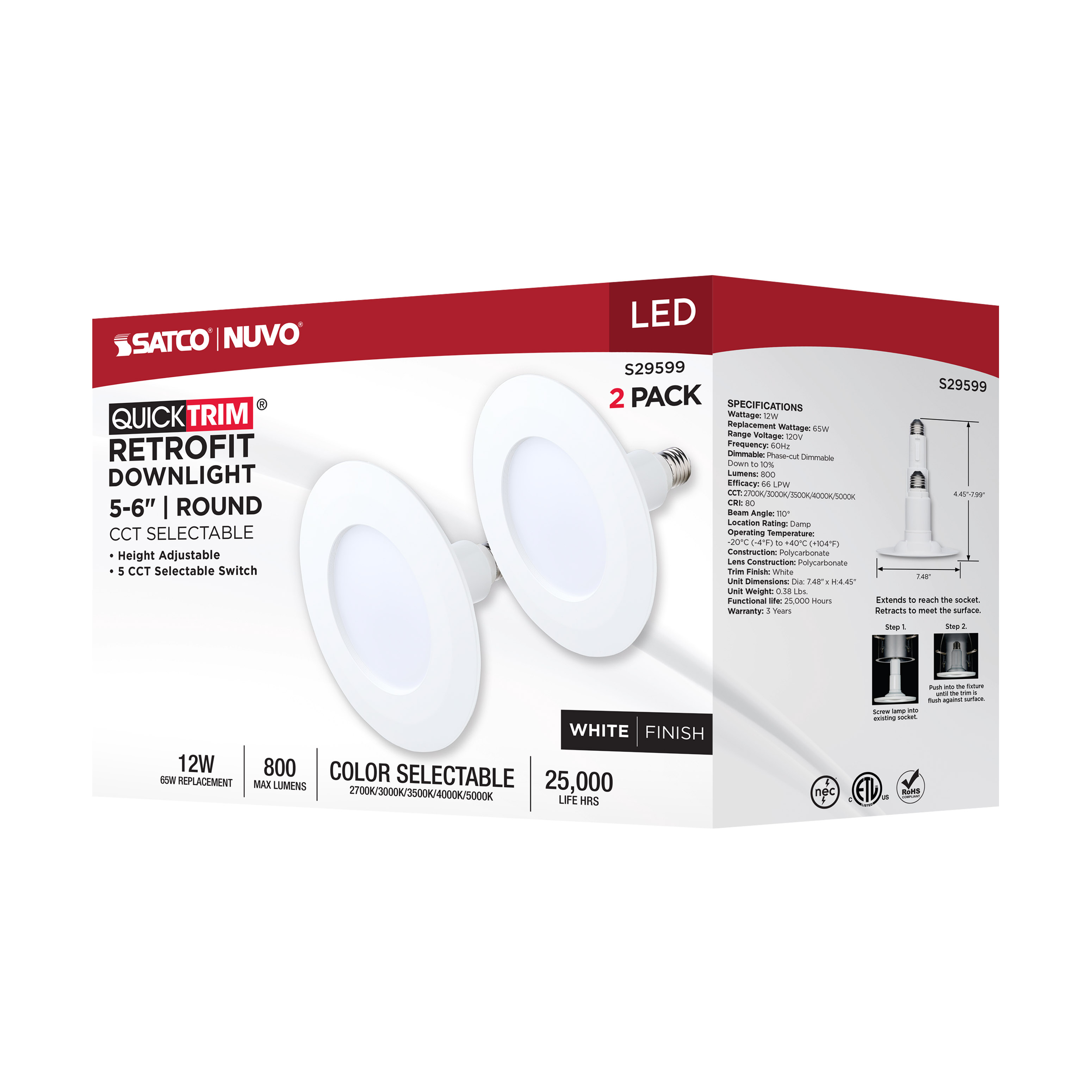 12WLED/5-6''TRIM/5CCT/120V/2PK - S29599