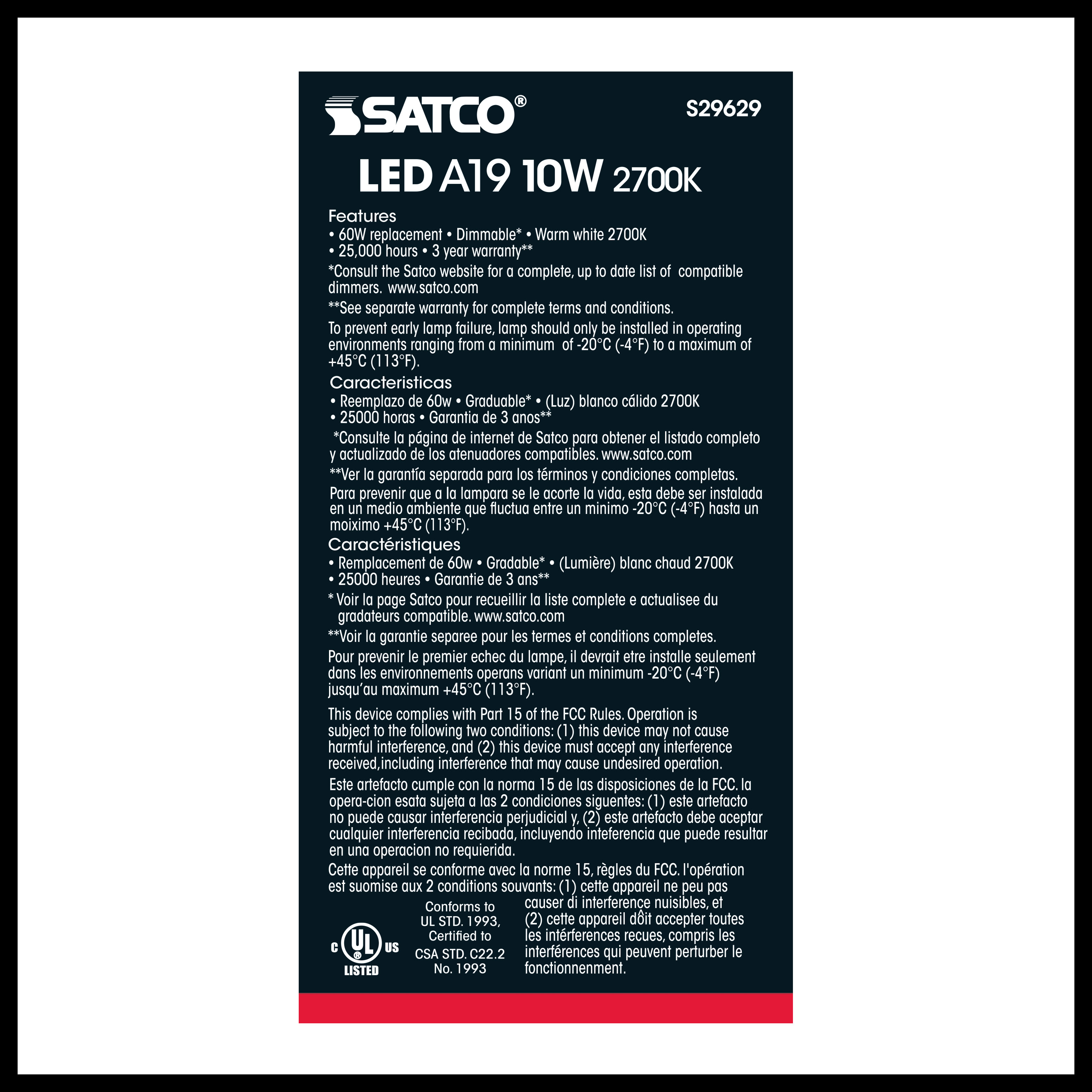 10A19/LED/2700K/800L/120V - S29629