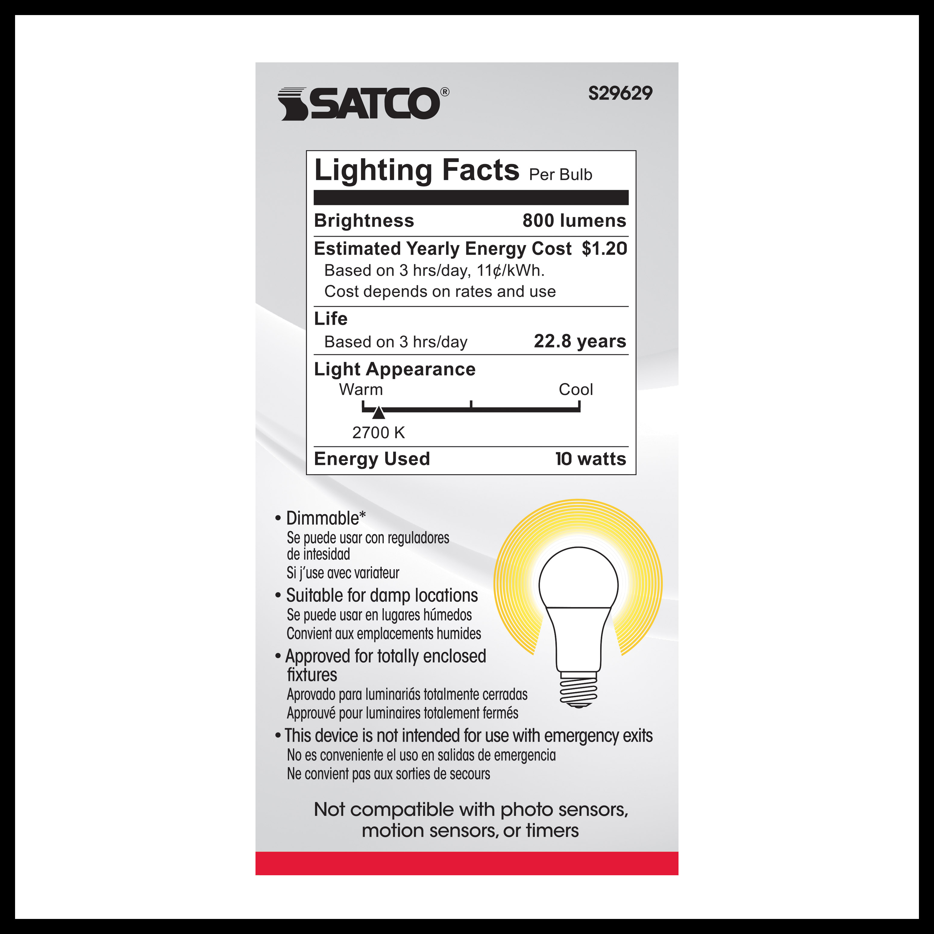 10A19/LED/2700K/800L/120V - S29629