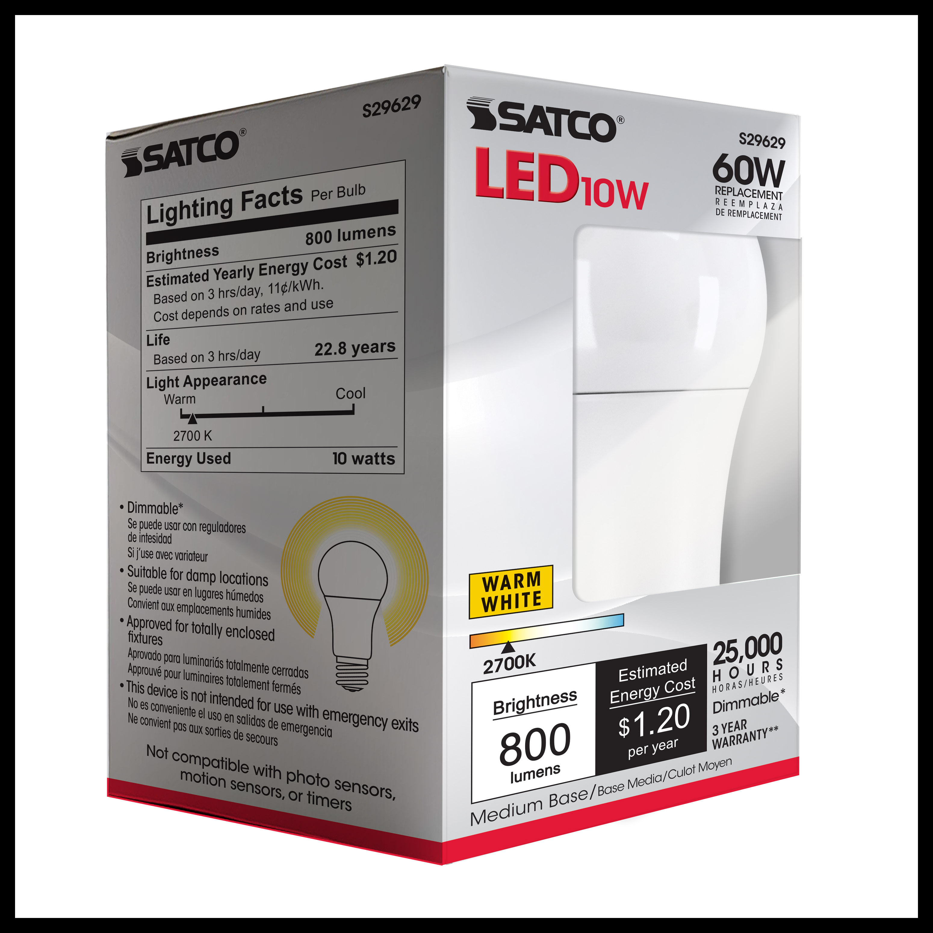 10A19/LED/2700K/800L/120V - S29629