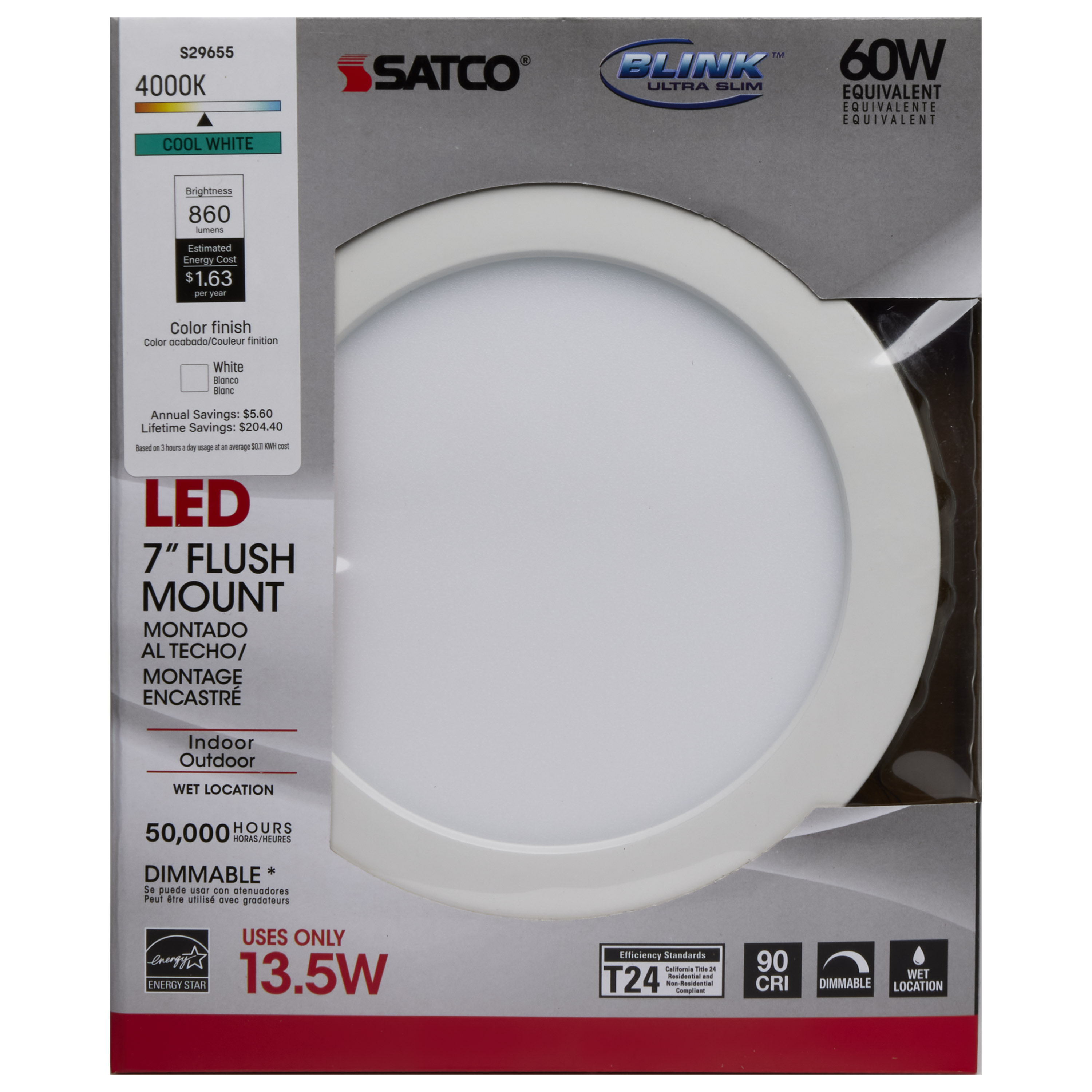 13.5W/LED/7"FLUSH/40K/RD/WH - S29655